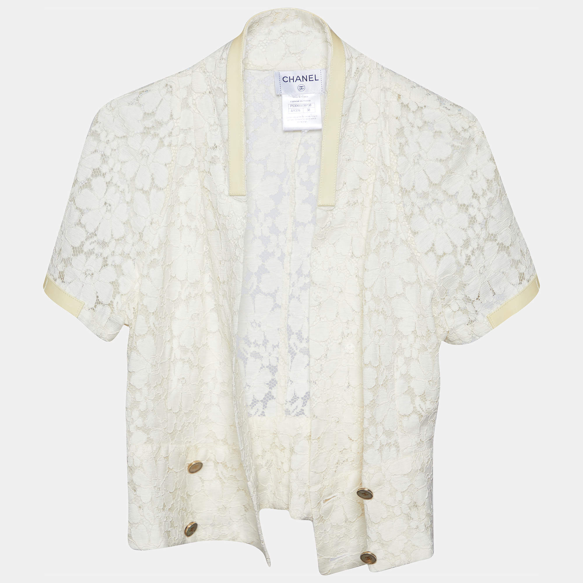 Chanel White Lace Wrap Button Top M