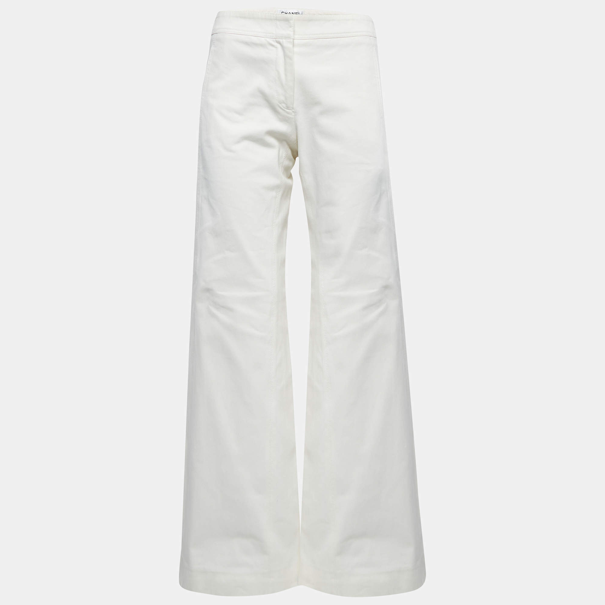 Chanel Off-White Cotton Wide-Leg Trousers M Waist 28"