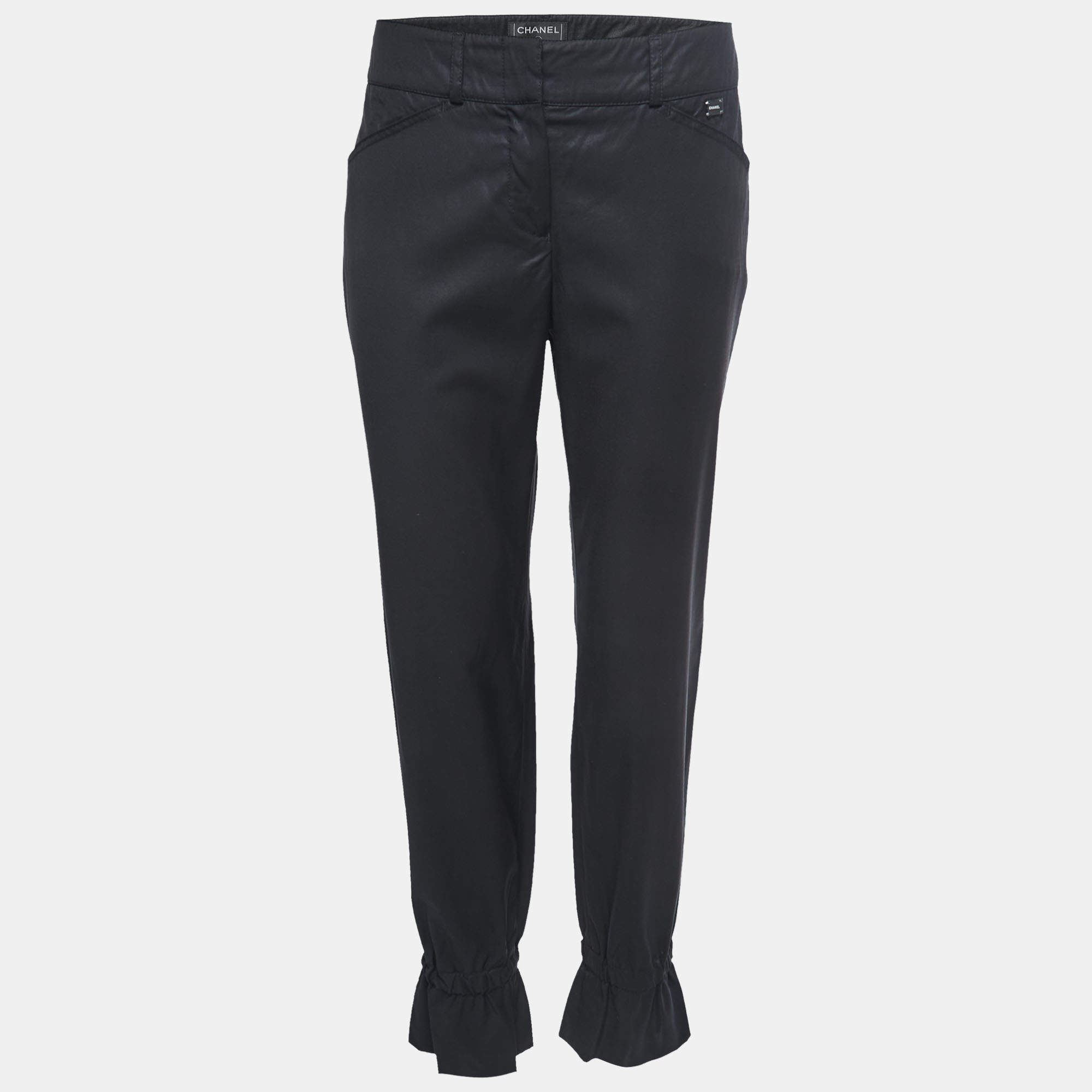 Chanel Black Wool Gathered Detail Trousers M