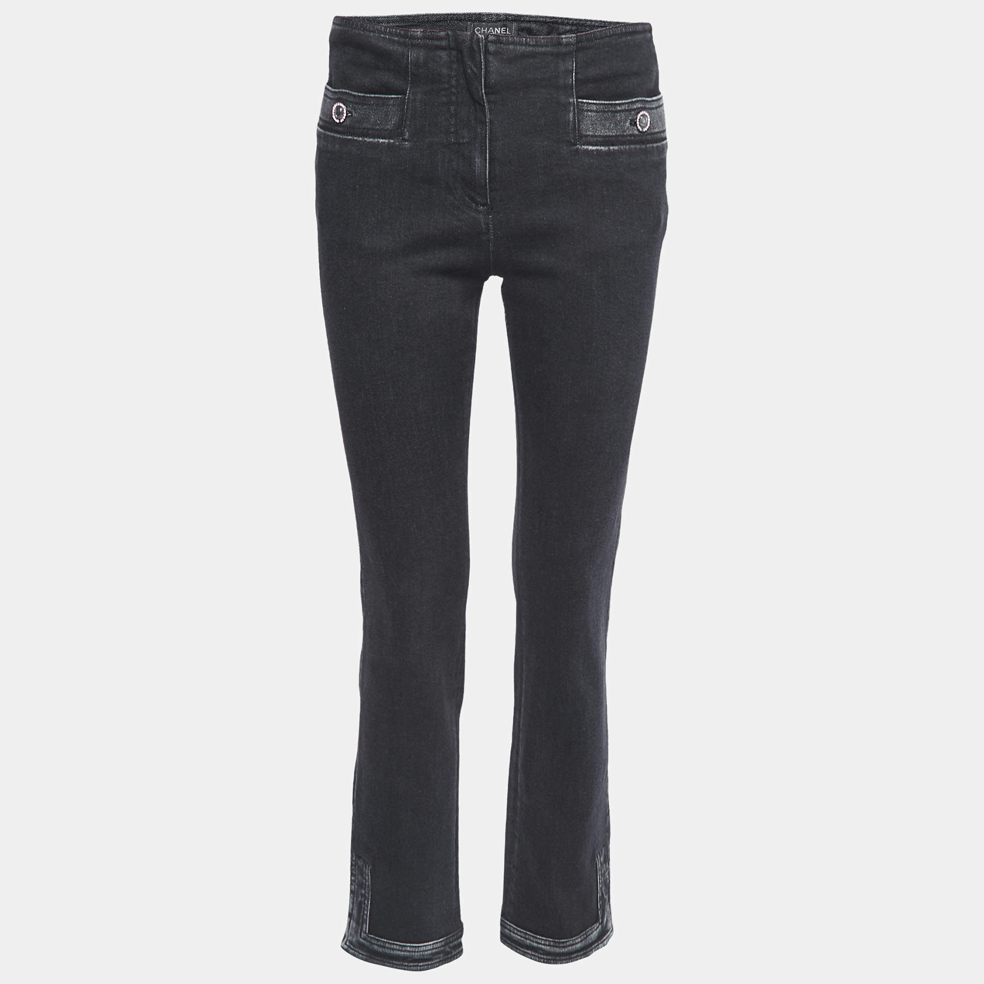 Chanel Black/Grey Denim Mid-Rise Skinny Jeans M Waist 29 Chanel