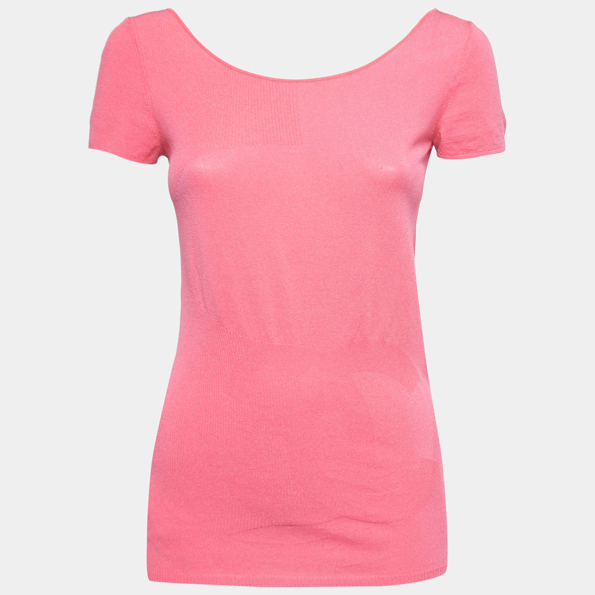Pre Owned Chanel Pink CC Patterned Knit Short Sleeve T-Shirt M