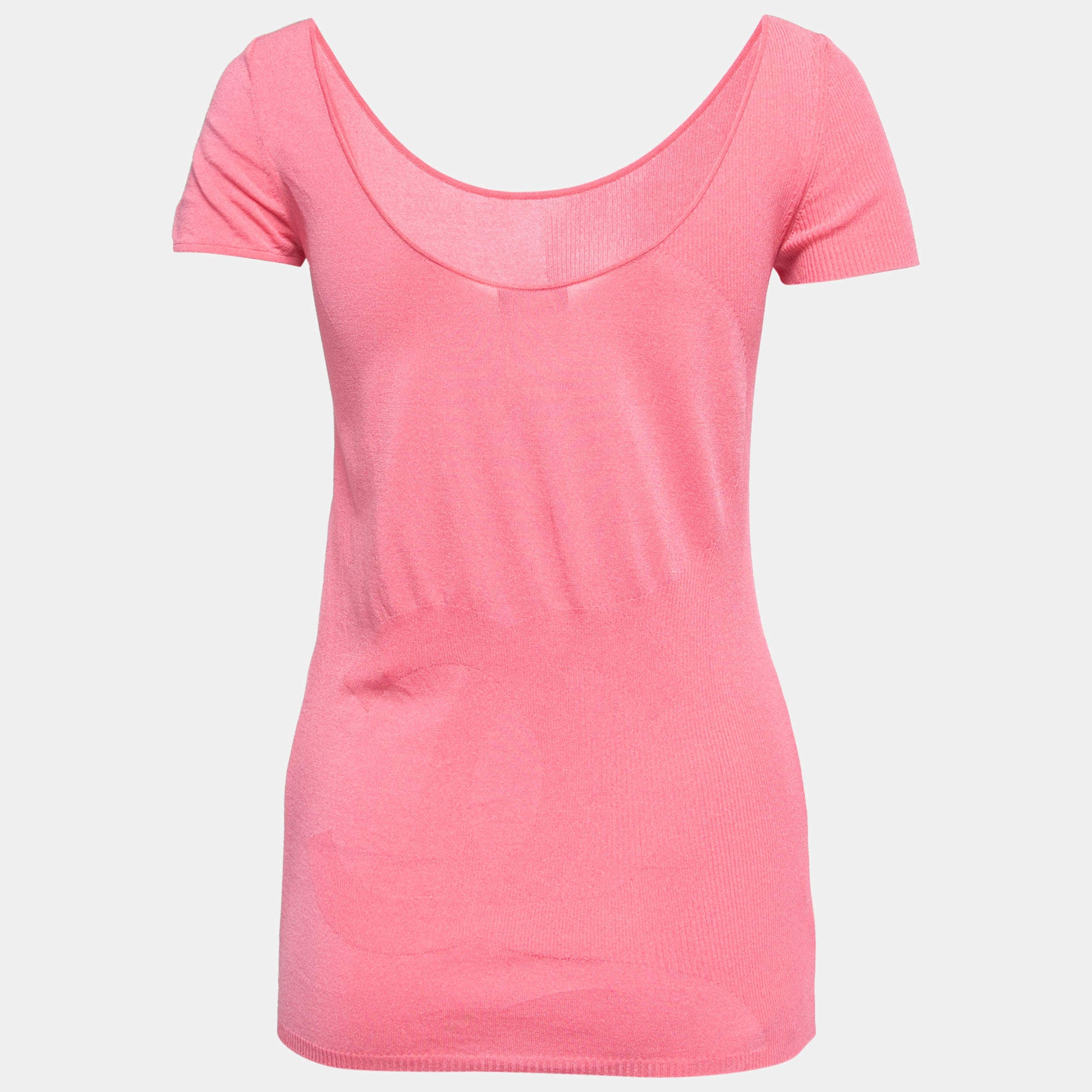 Chanel Pink CC Patterned Knit Short Sleeve T-Shirt M