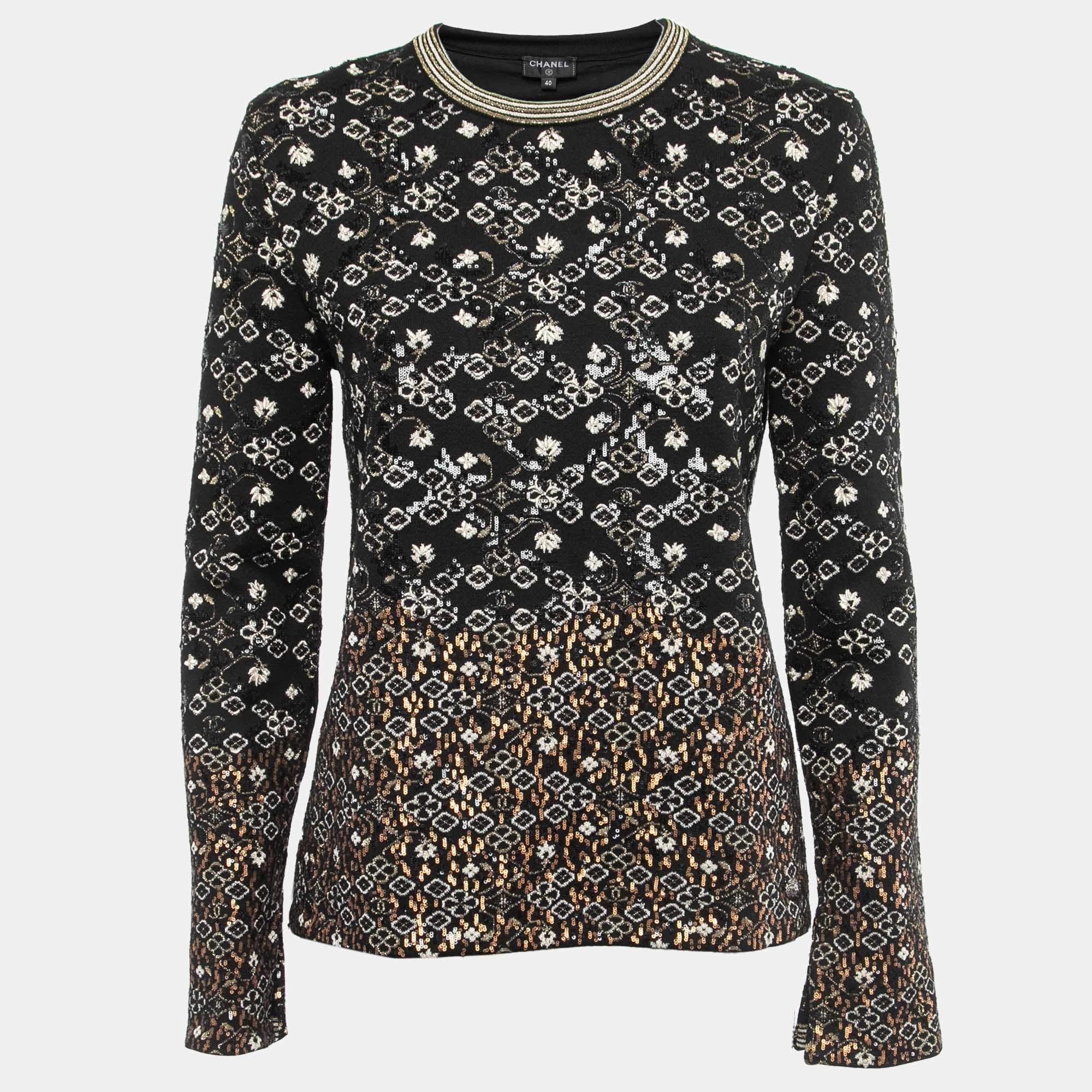 Chanel Black Knit Sequin Embroidered Jumper M