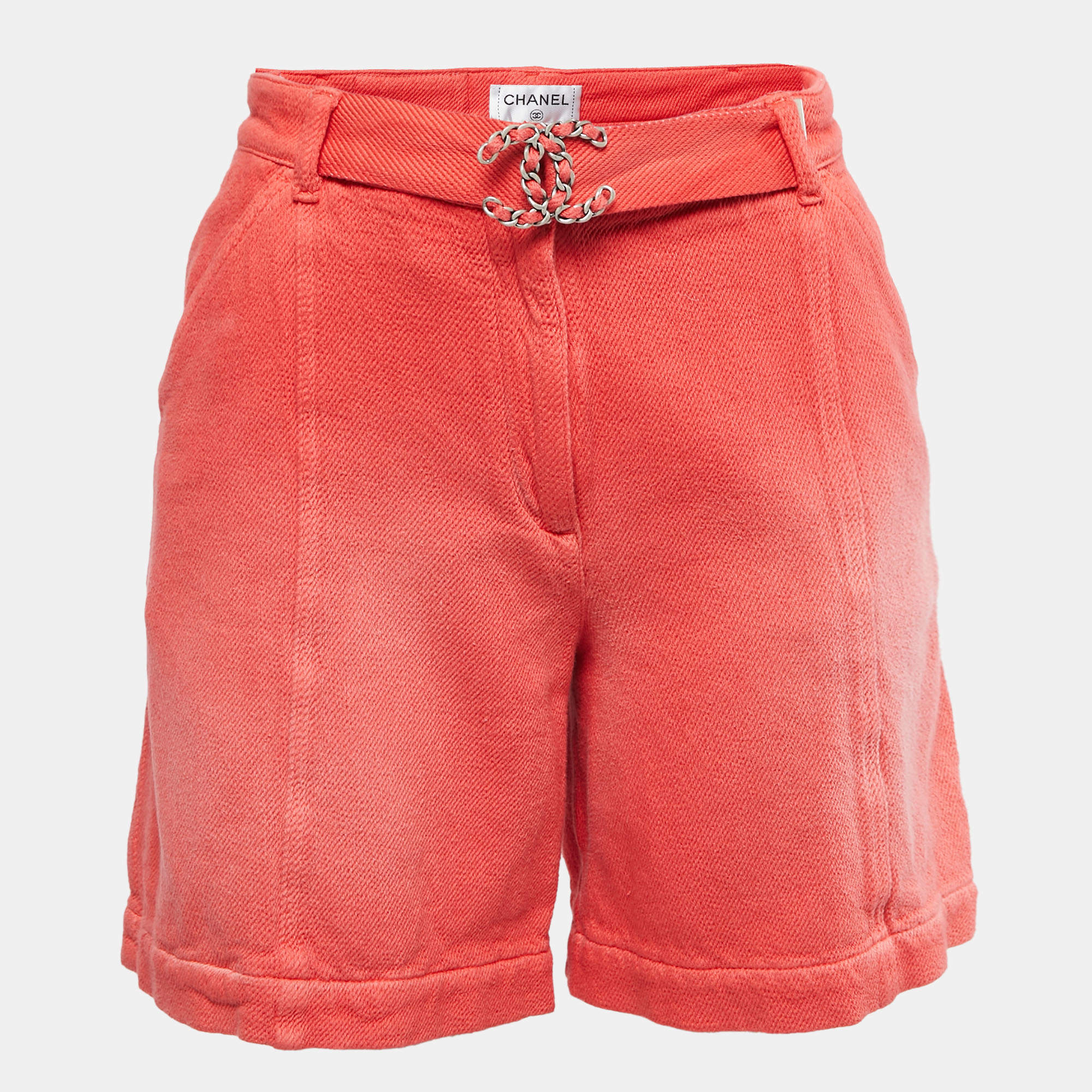 Chanel Coral Red Cotton textured Shorts S