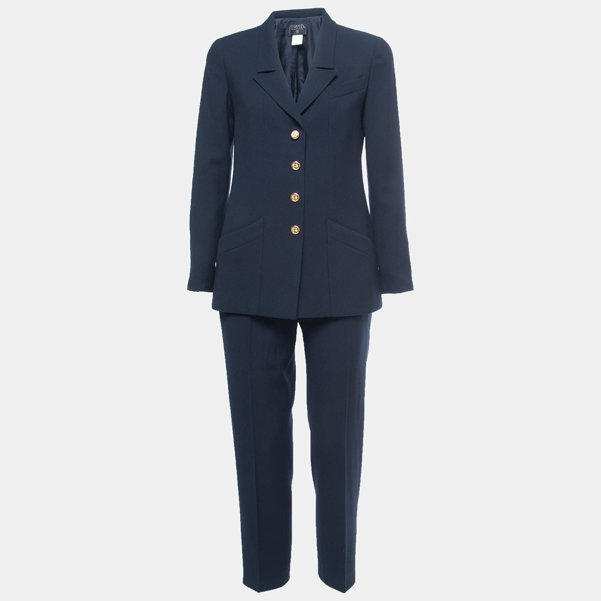 مملوكة مسبقًا Chanel Vintage Navy Blue Wool Pant Suit M