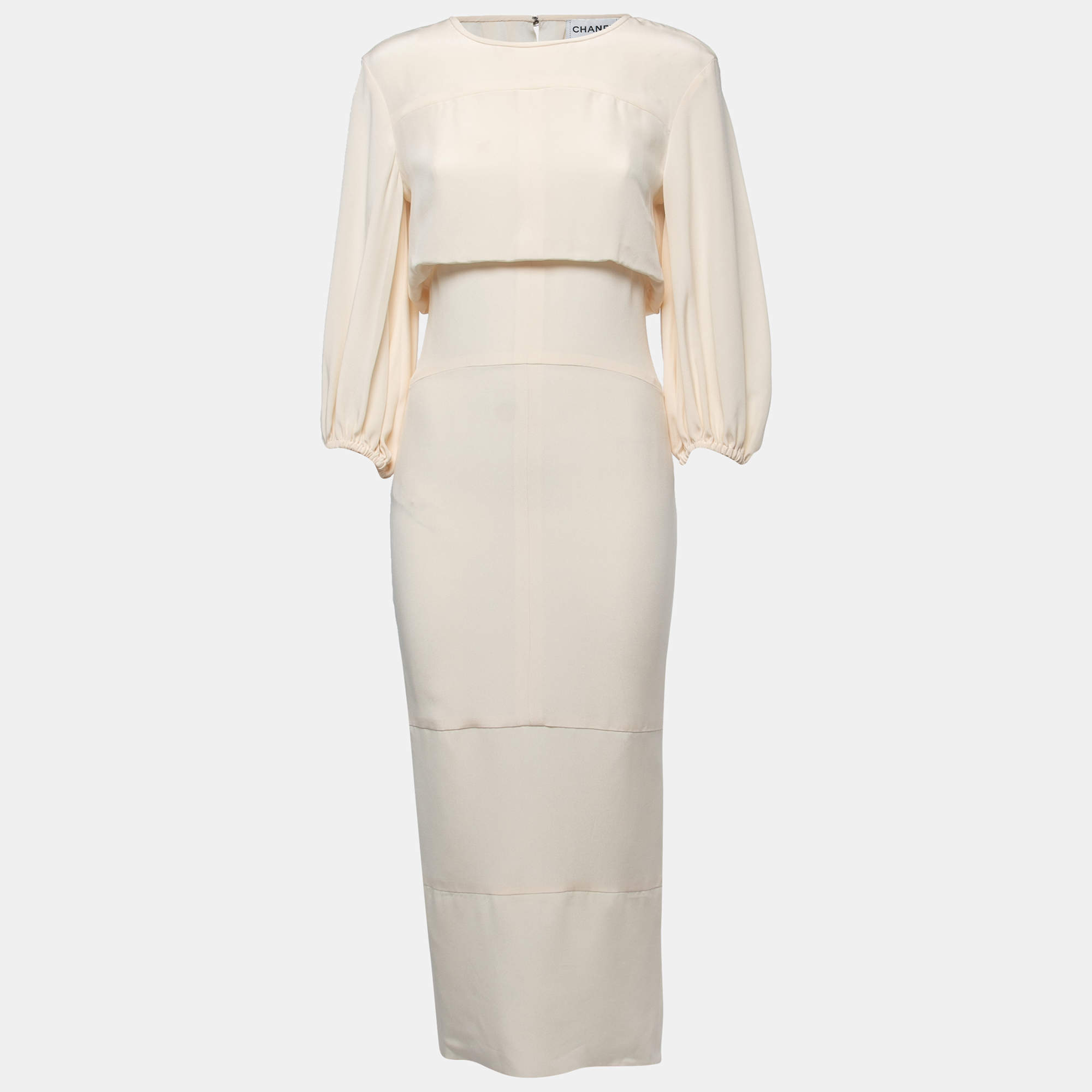 Pre Owned Chanel Cream Silk Midi Dress S