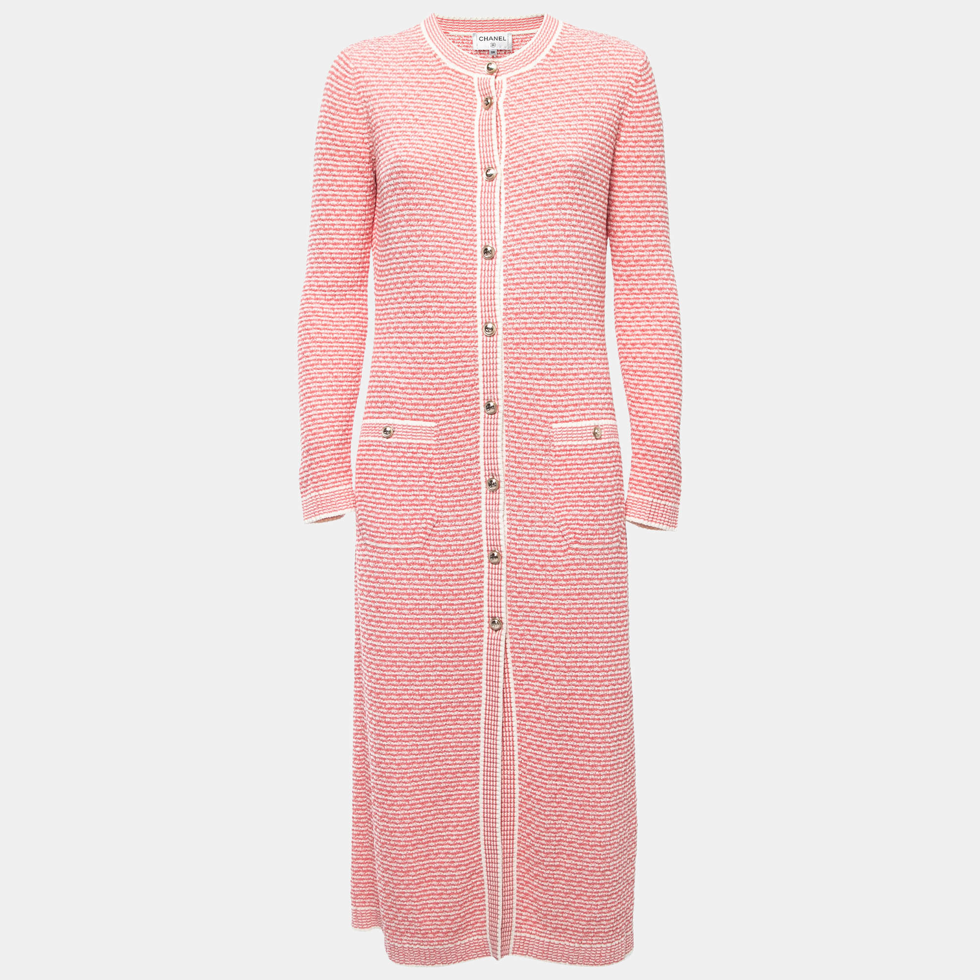 مملوكة مسبقًا Chanel Pink Knit Button Front Long Cardigan M