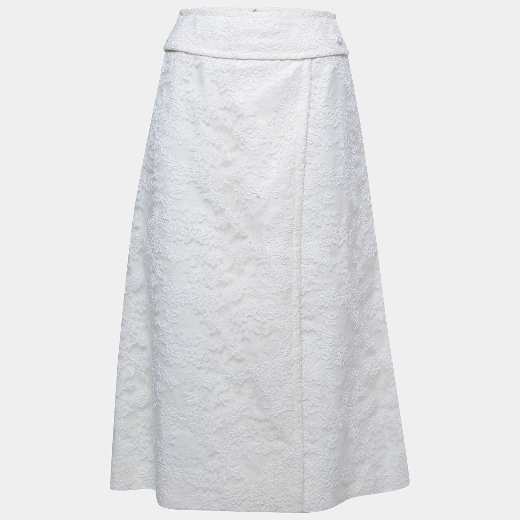 Chanel Linen & Lace Midi Skirt S