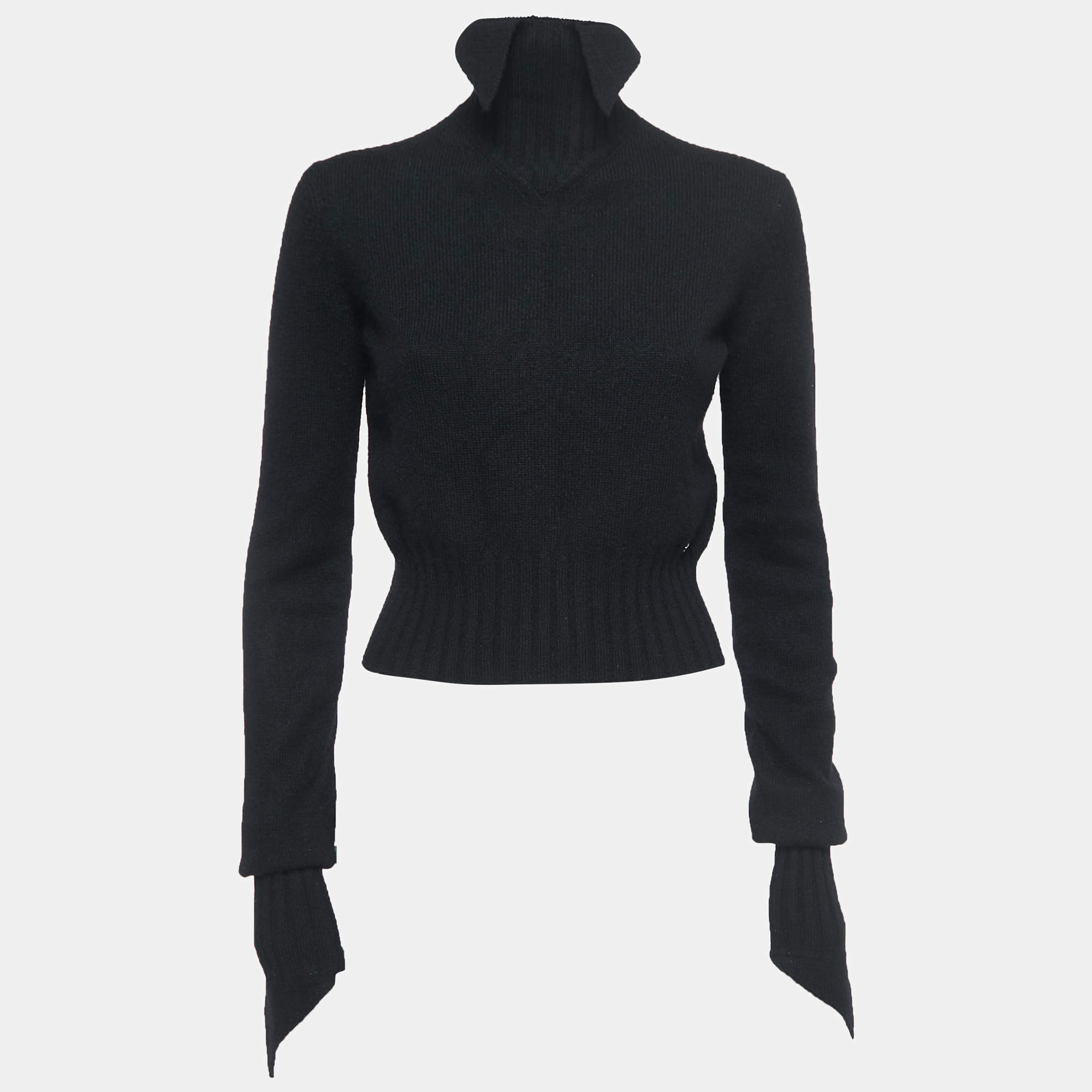 Chanel Black Cashmere High Neck Peak Sweater Top L