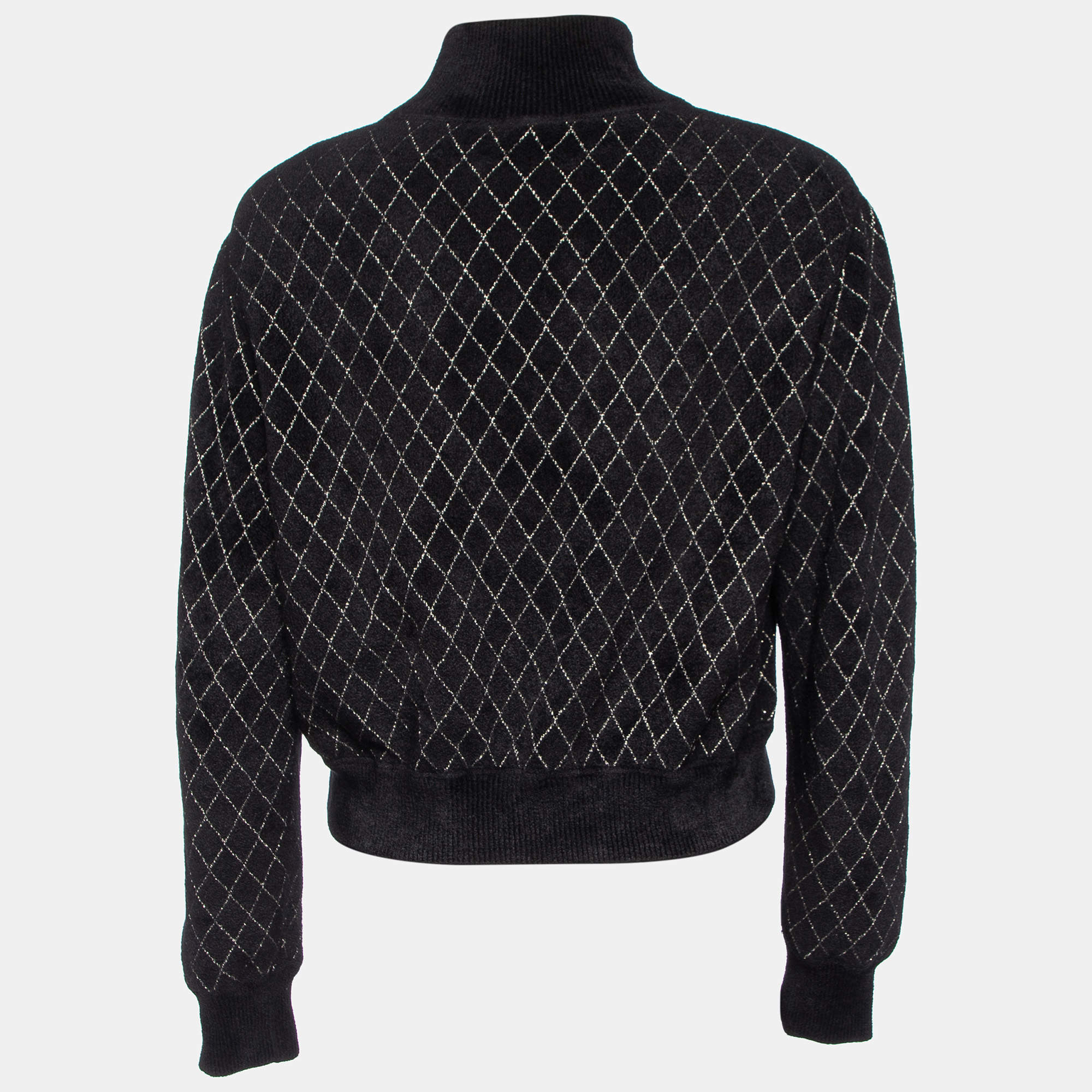 Chanel Black Lurex Knit Half Zip Pullover M
