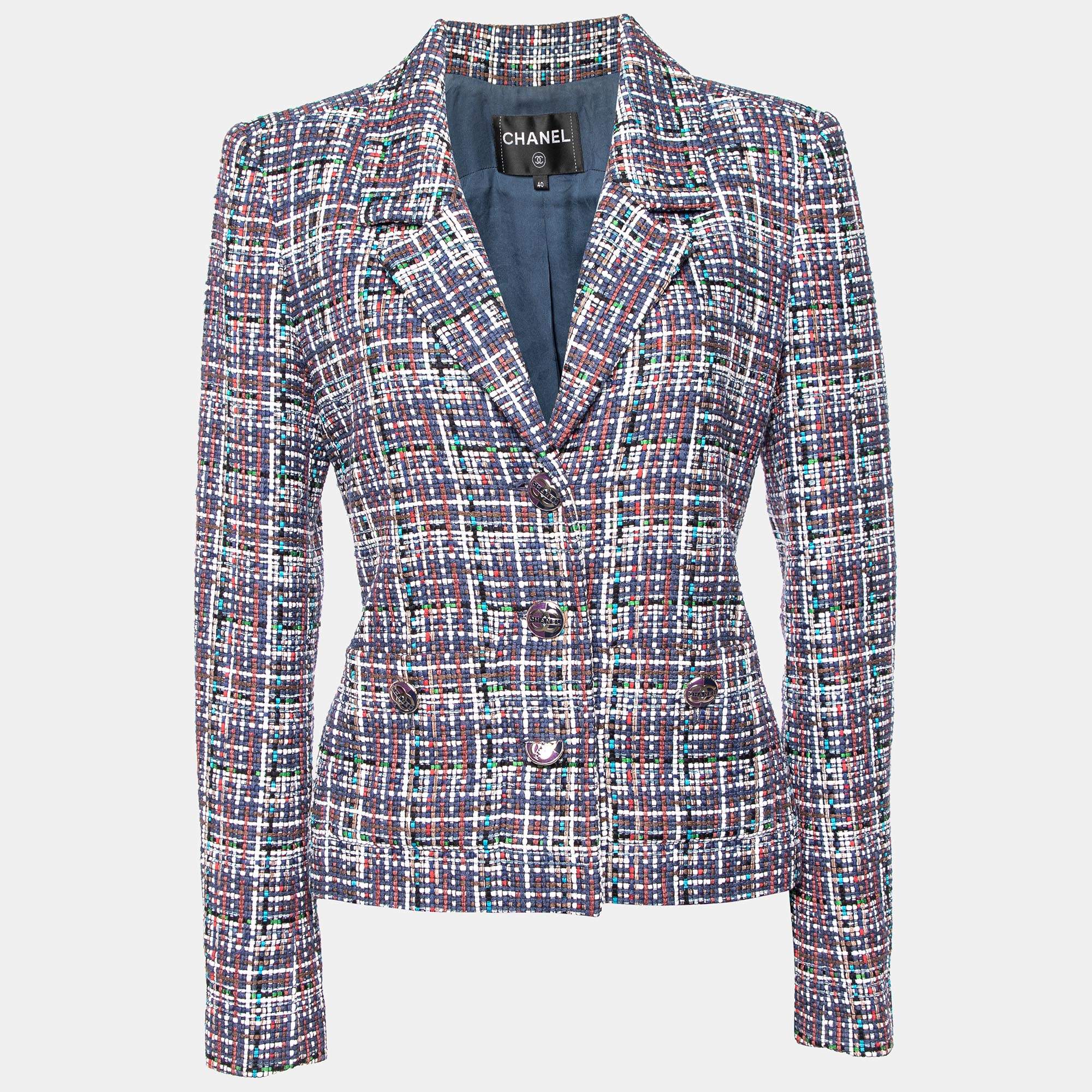 Chanel Multicolor Tweed Button Front Blazer M