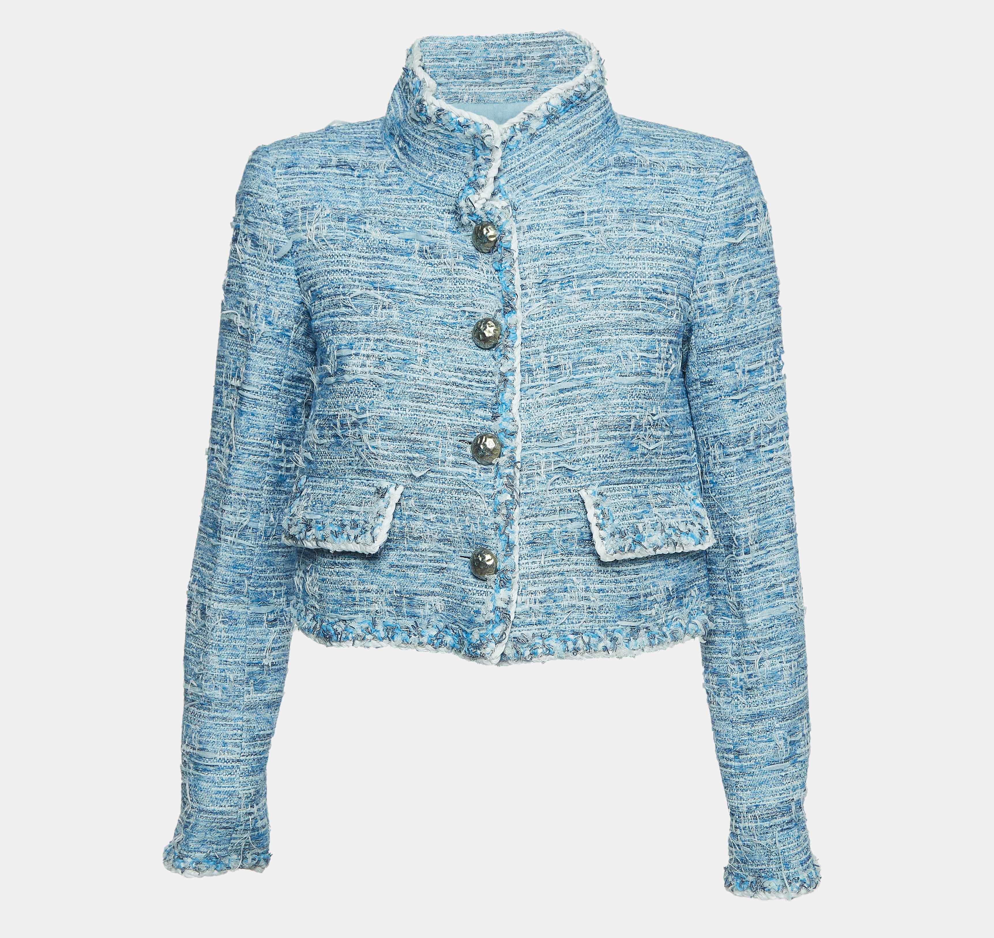 Pre Owned Chanel Blue Fantasy Tweed Single Breasted Jacket M