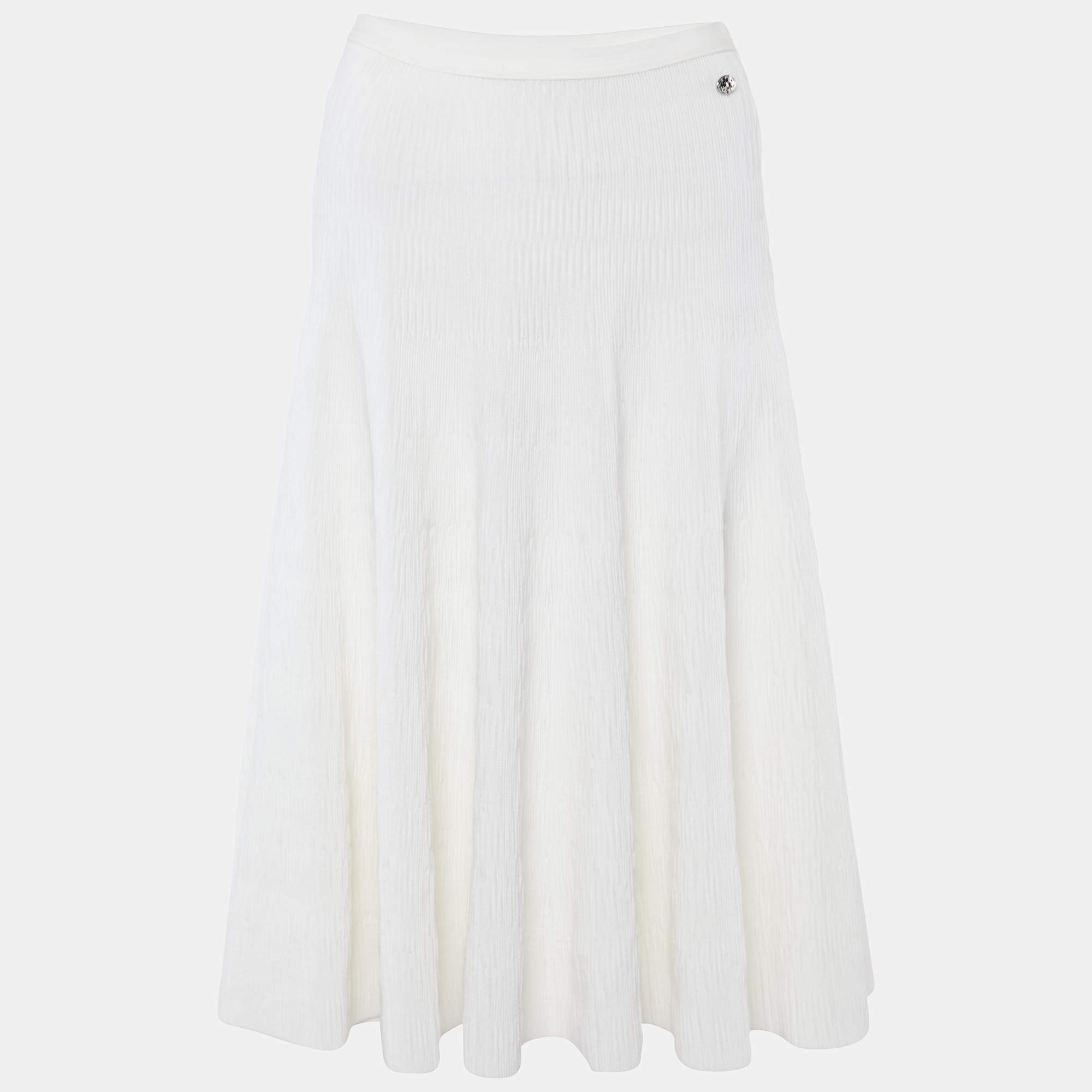 Chanel White Textured Knit Midi Skirt M