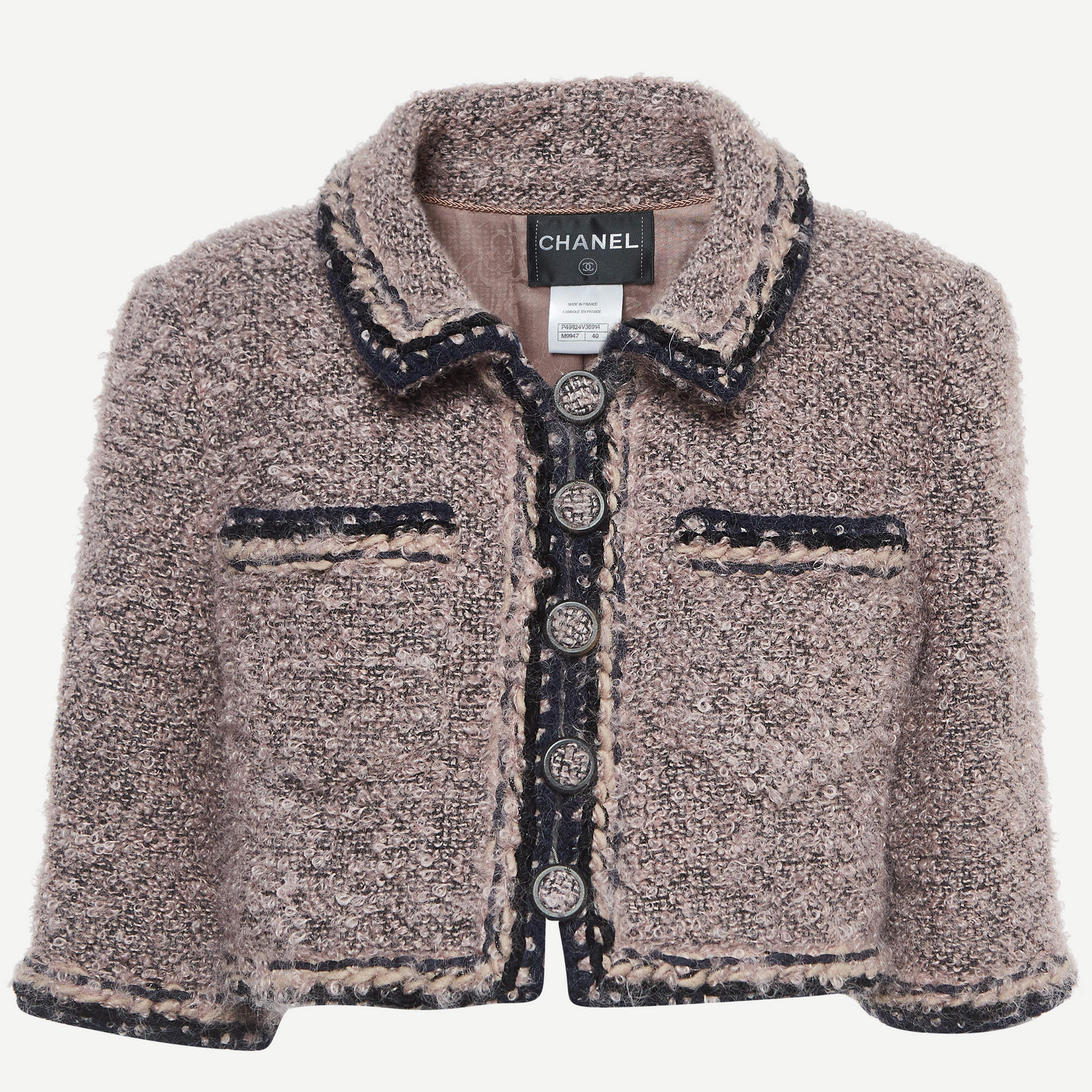 Pre Owned Chanel Pink Mohair Wool Cropped Jacket M