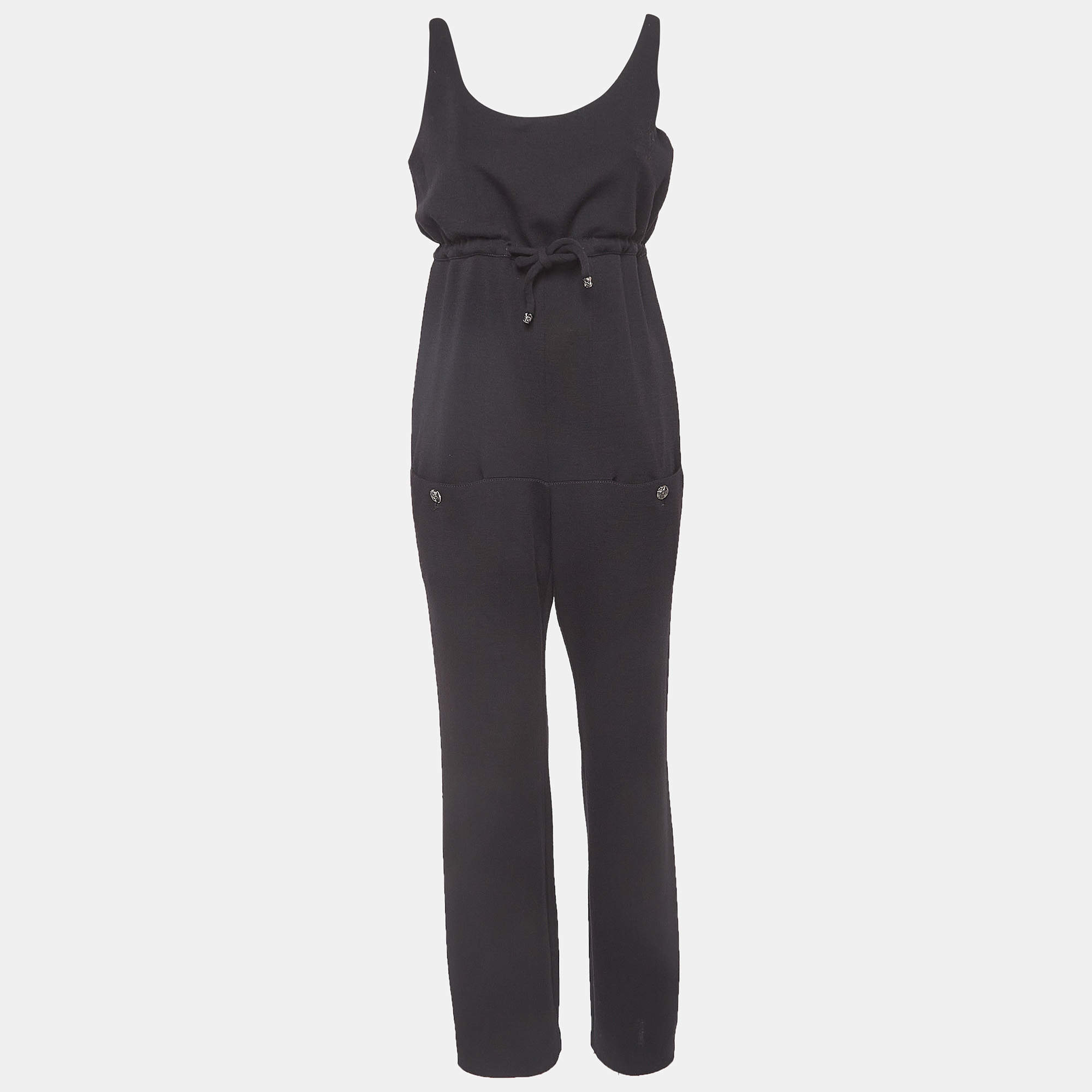 Chanel Black Wool Knit Sleeveless Drawstring Jumpsuit M