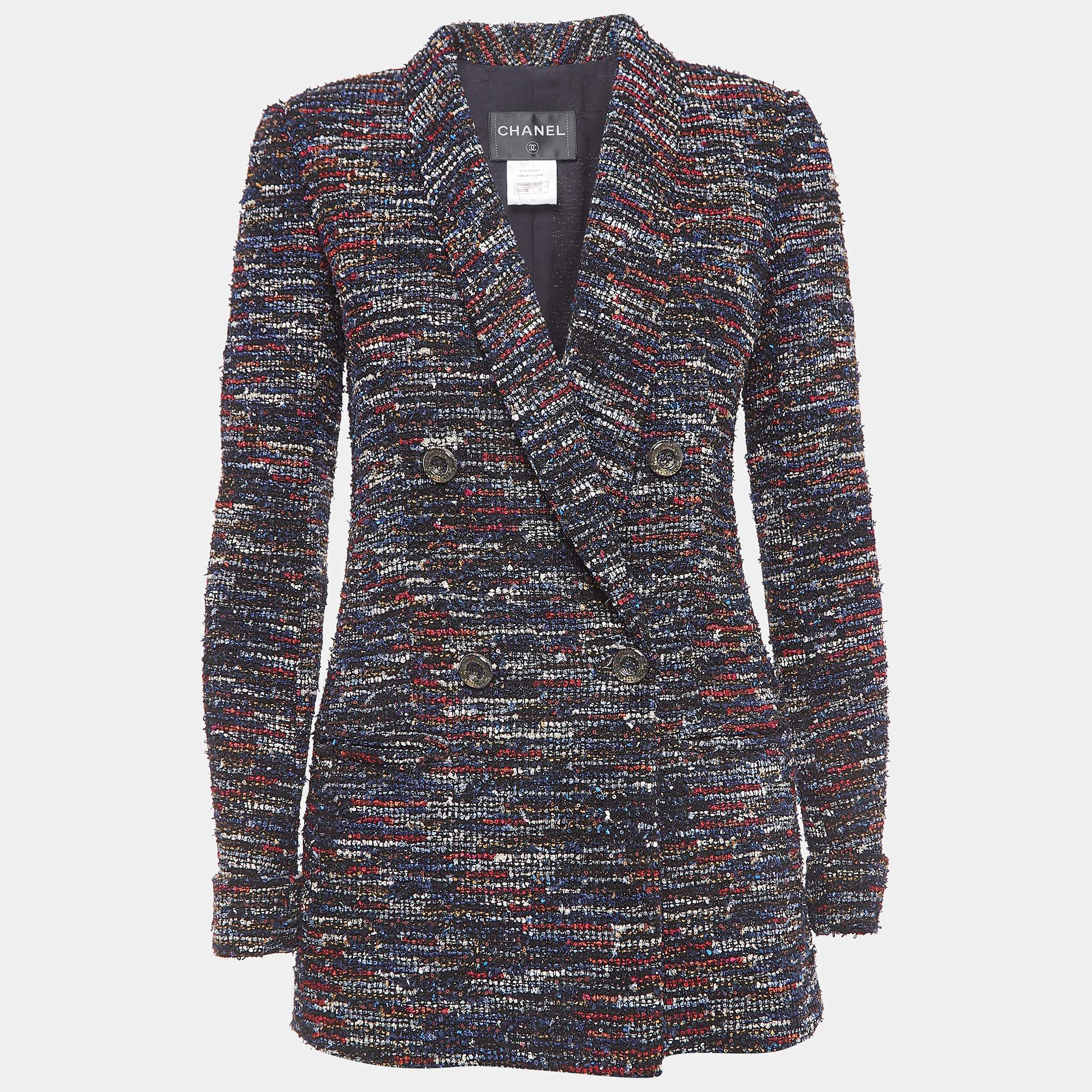 Pre Owned Chanel Multicolor Fantasy Tweed Double Breasted Blazer S