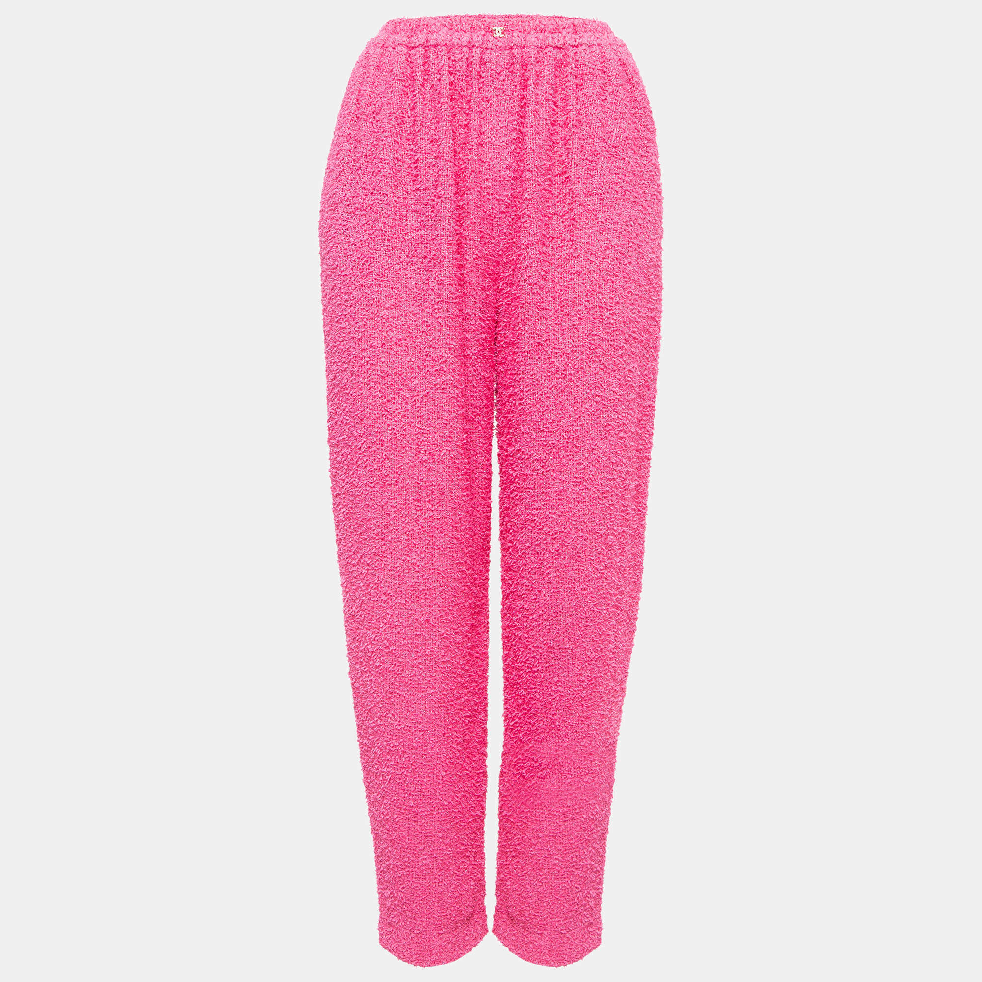 Pre Owned Chanel Pink Tweed Elasticated Waist Pants S