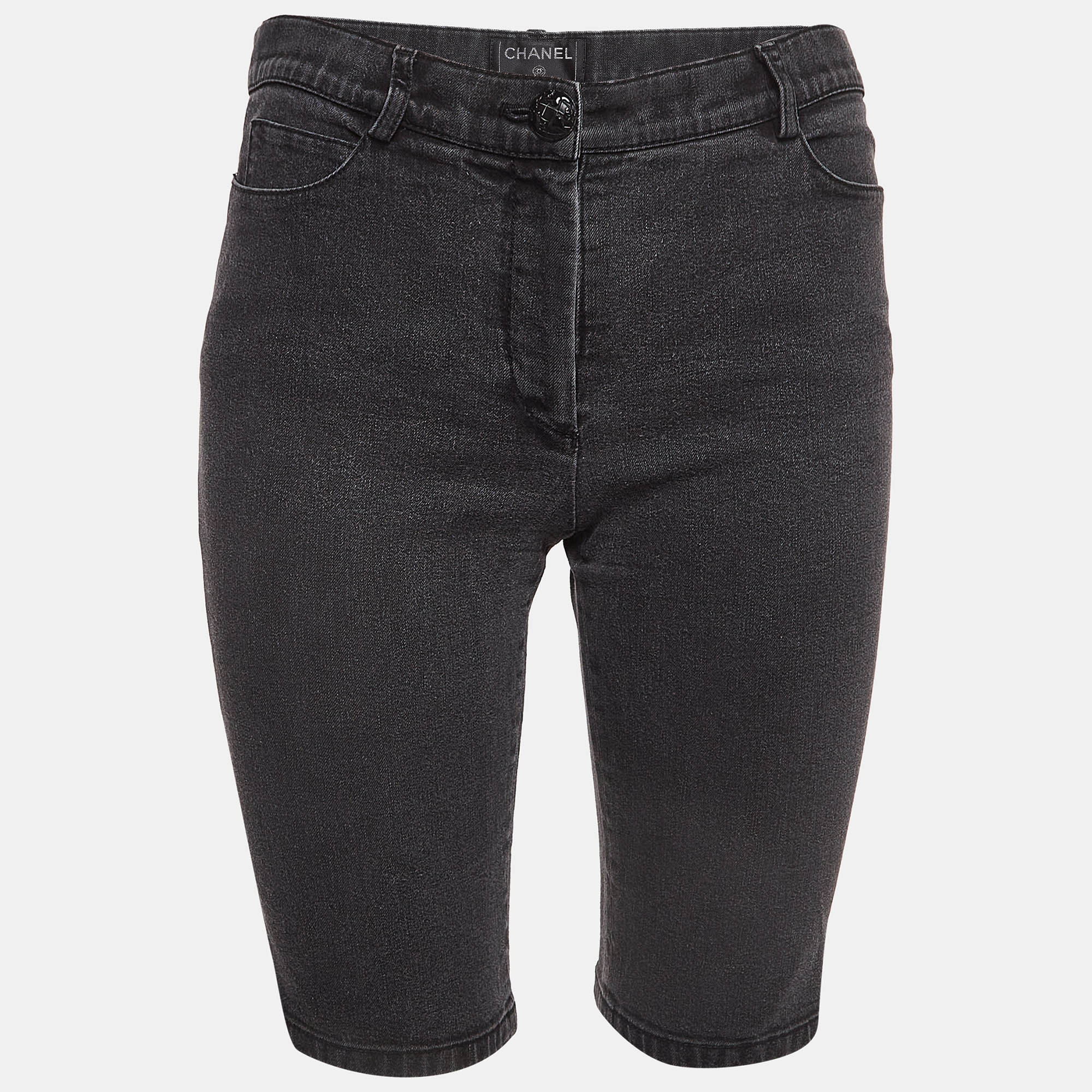 Pre Owned Chanel Dark Grey Denim Short S 28"