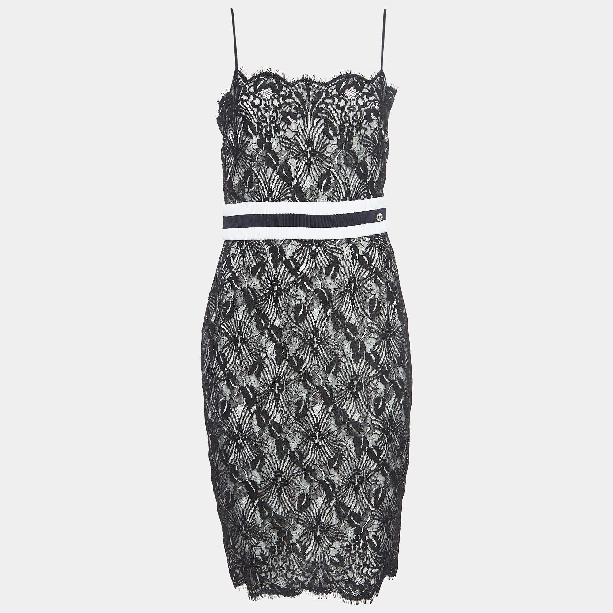 Chanel Black Floral Lace Mini Sleeveless Dress M
