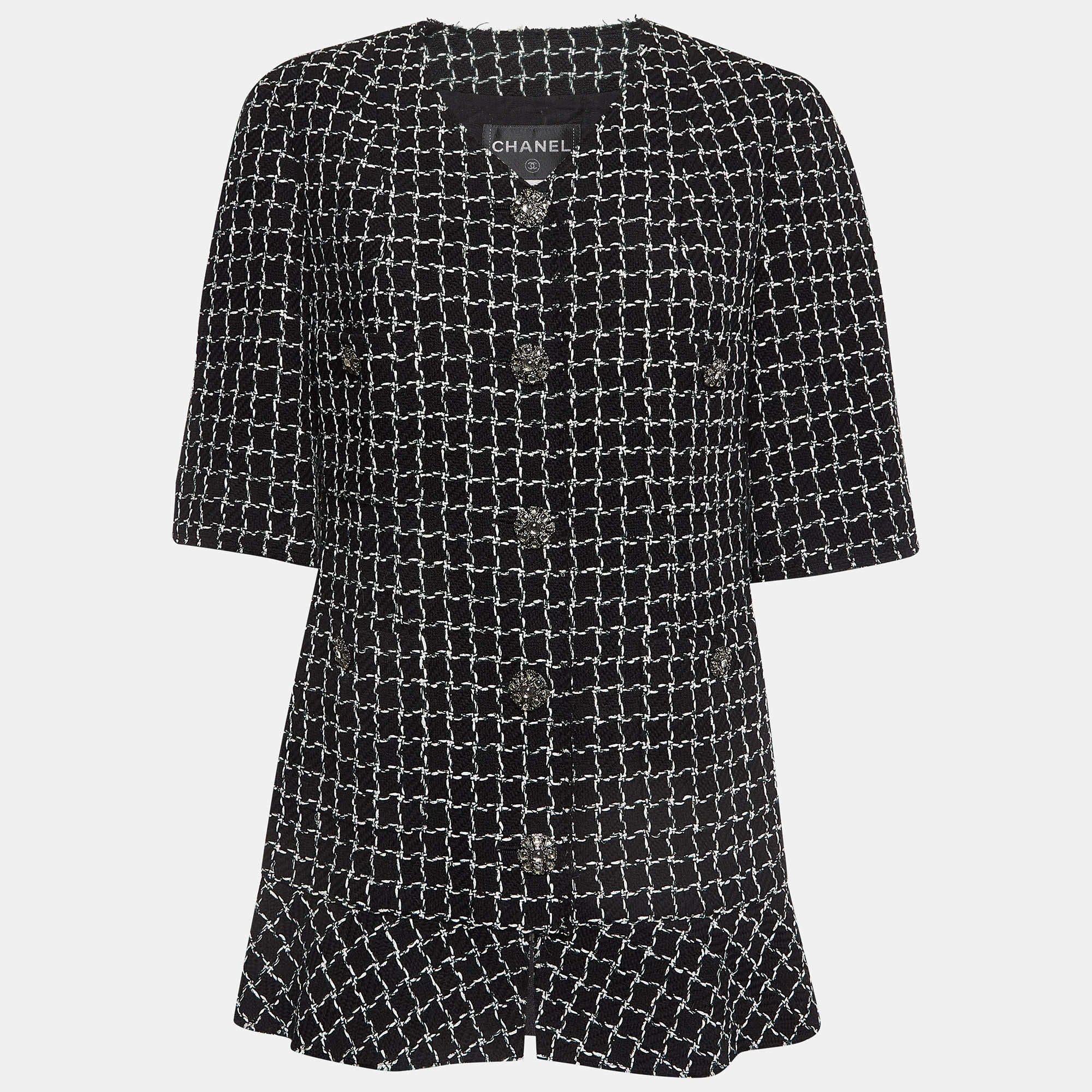 Chanel Black Check Lurex Tweed Short Sleeve  Jacket M
