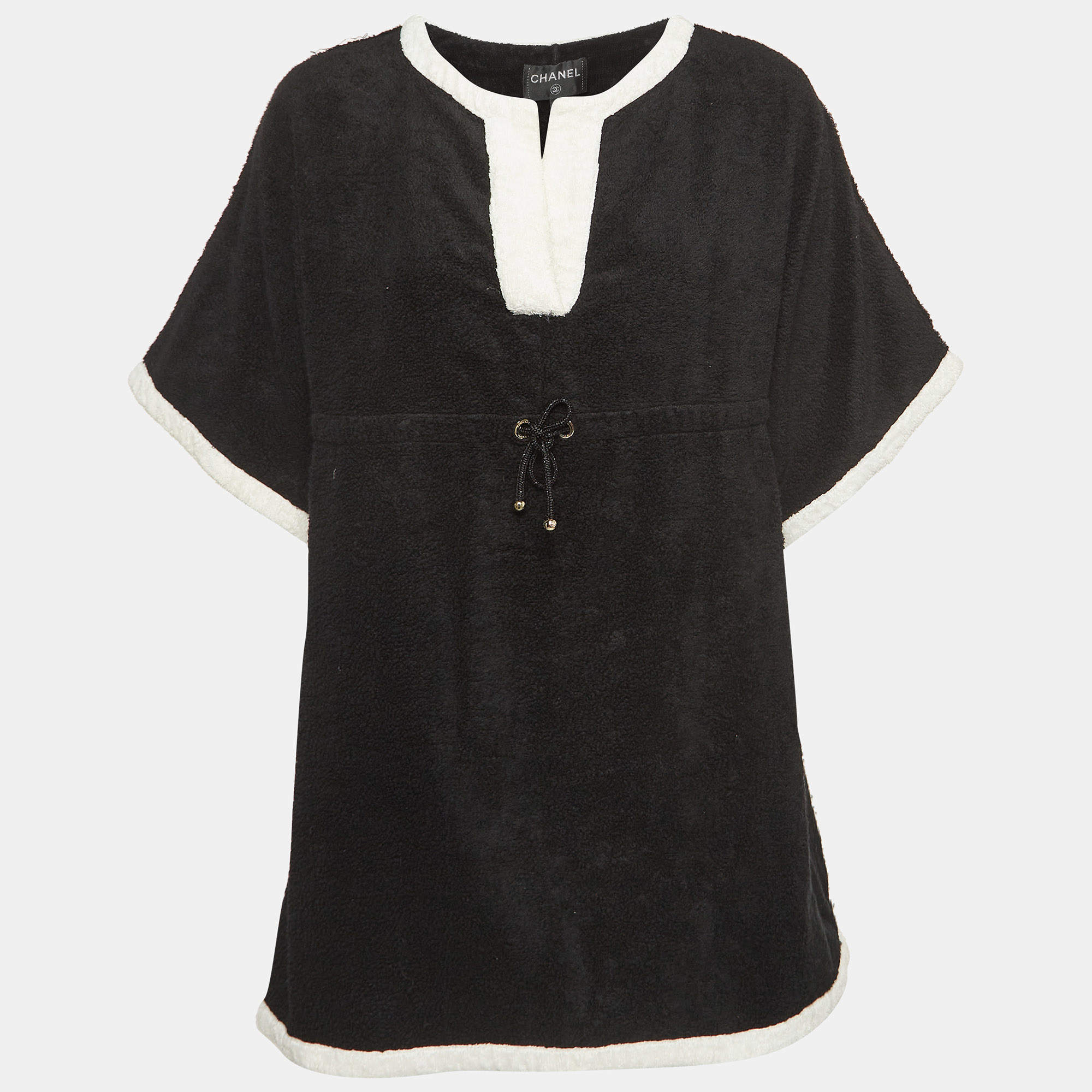 مملوكة مسبقًا  Chanel Black Terry Coco Beach Mini Cover-Up Dress S 