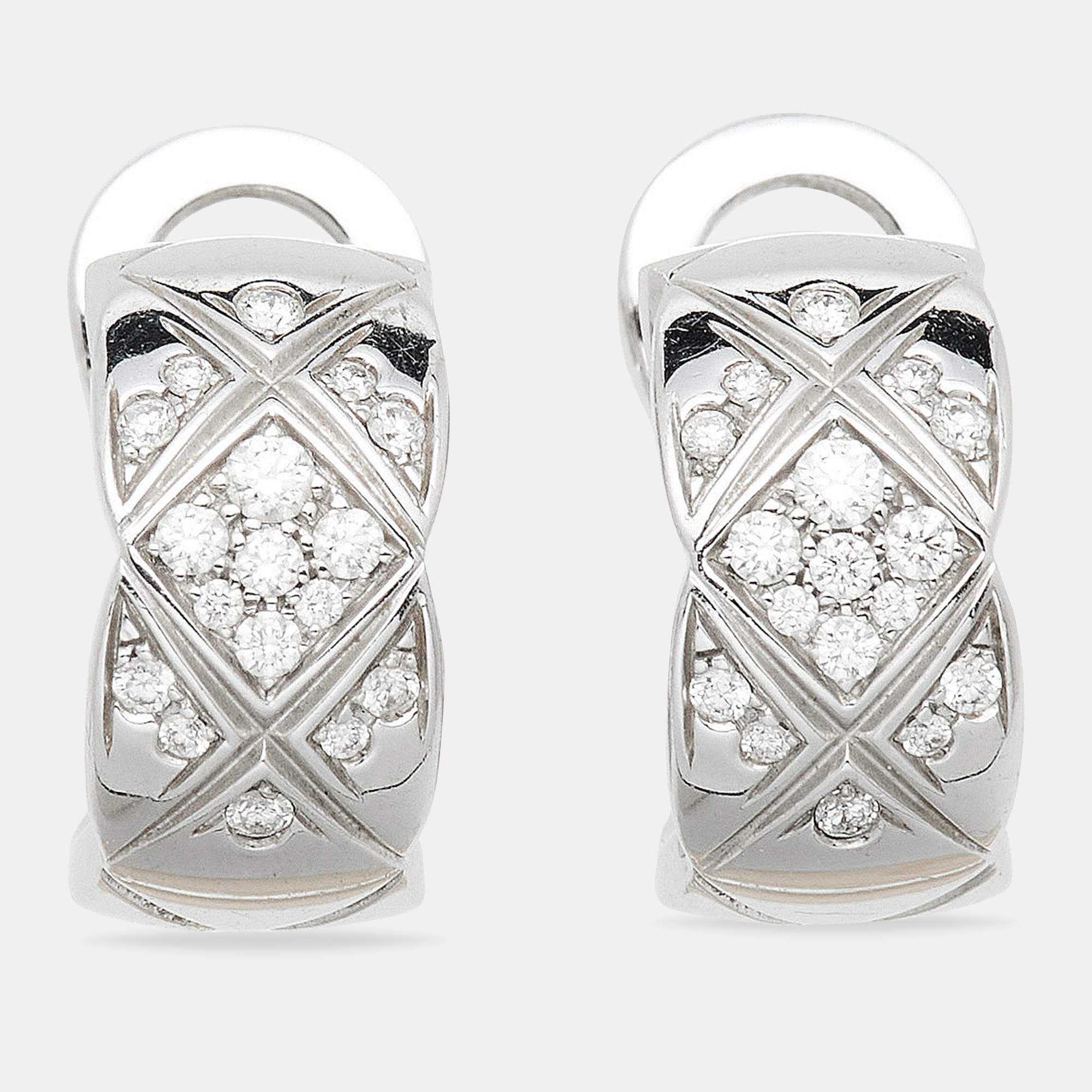 Chanel Coco Crush Diamond 18K White Gold Hoop Earrings