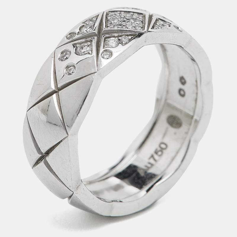 Pre Owned Chanel Coco Crush Diamond 18K White Gold Band Ring 50