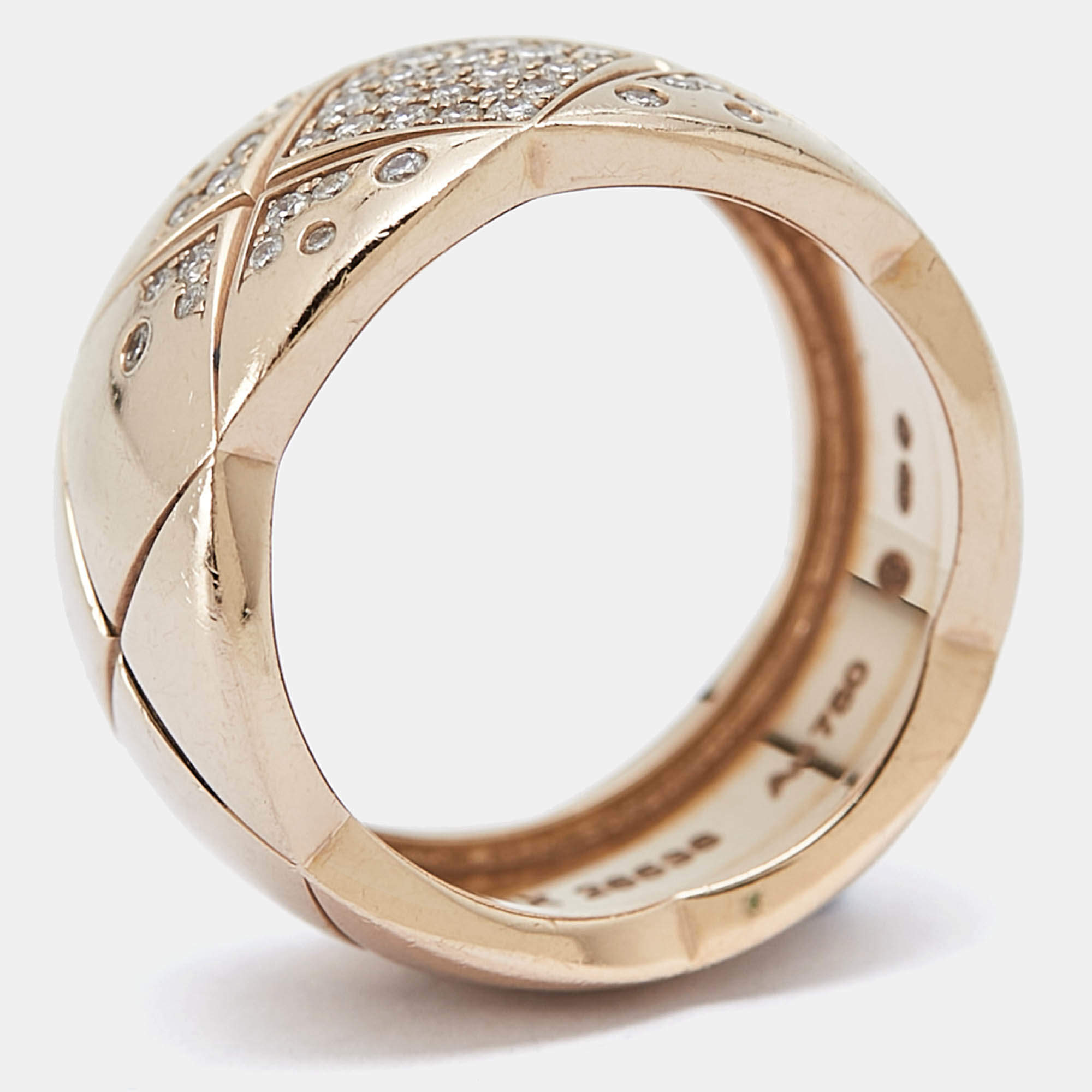 Chanel Coco Crush Diamond 18k Rose Gold Ring Size 56