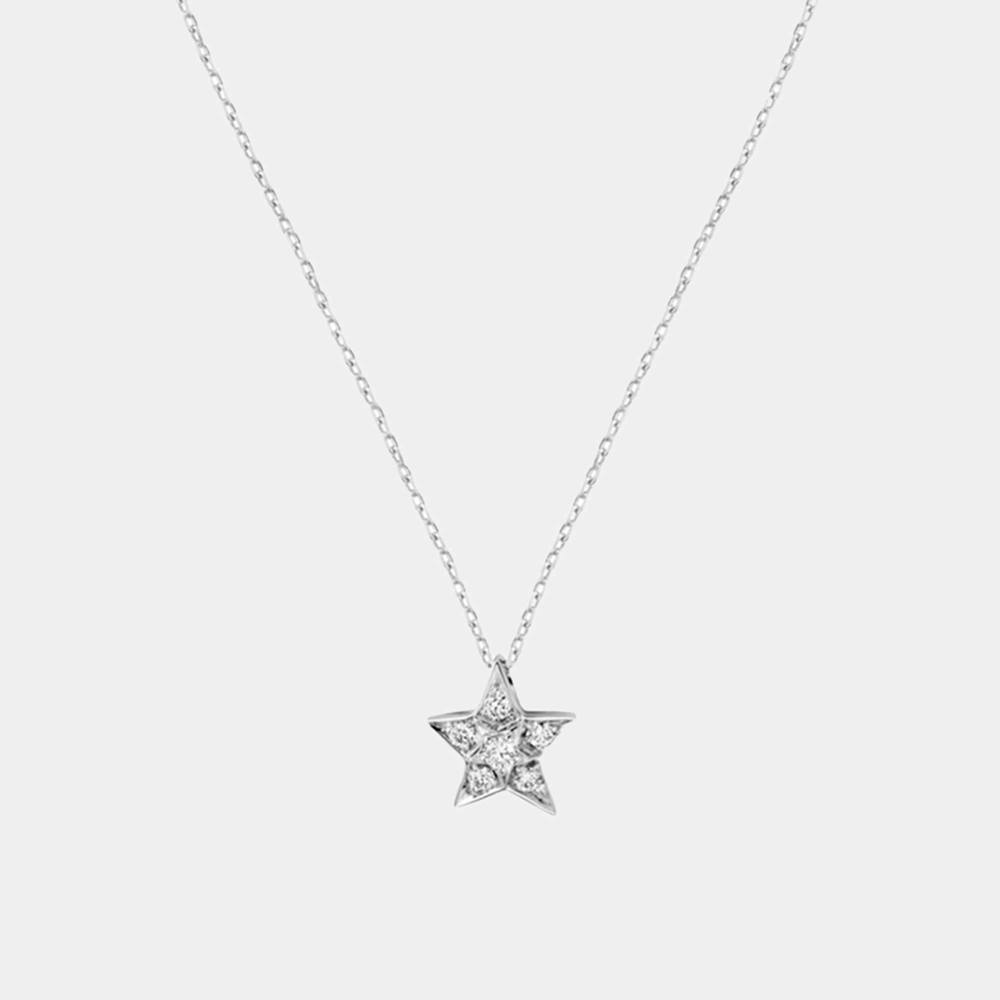 Chanel 18K White Gold Diamond Small Star Pendant Necklace 