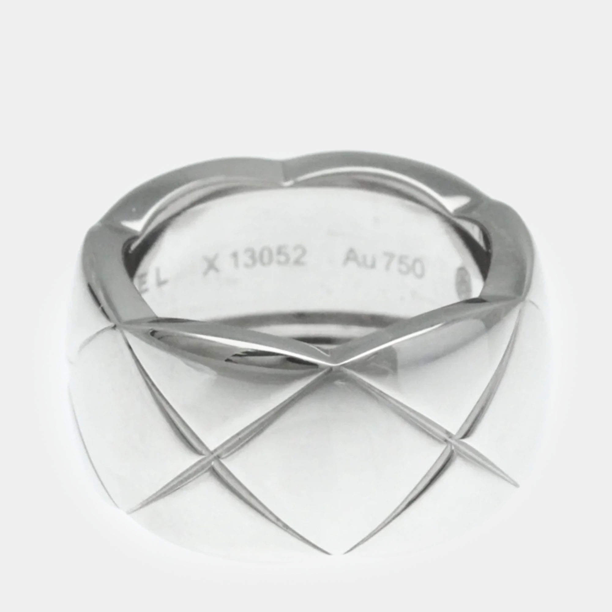 Chanel 18k White Gold Large Coco Crush Band Ring EU 51