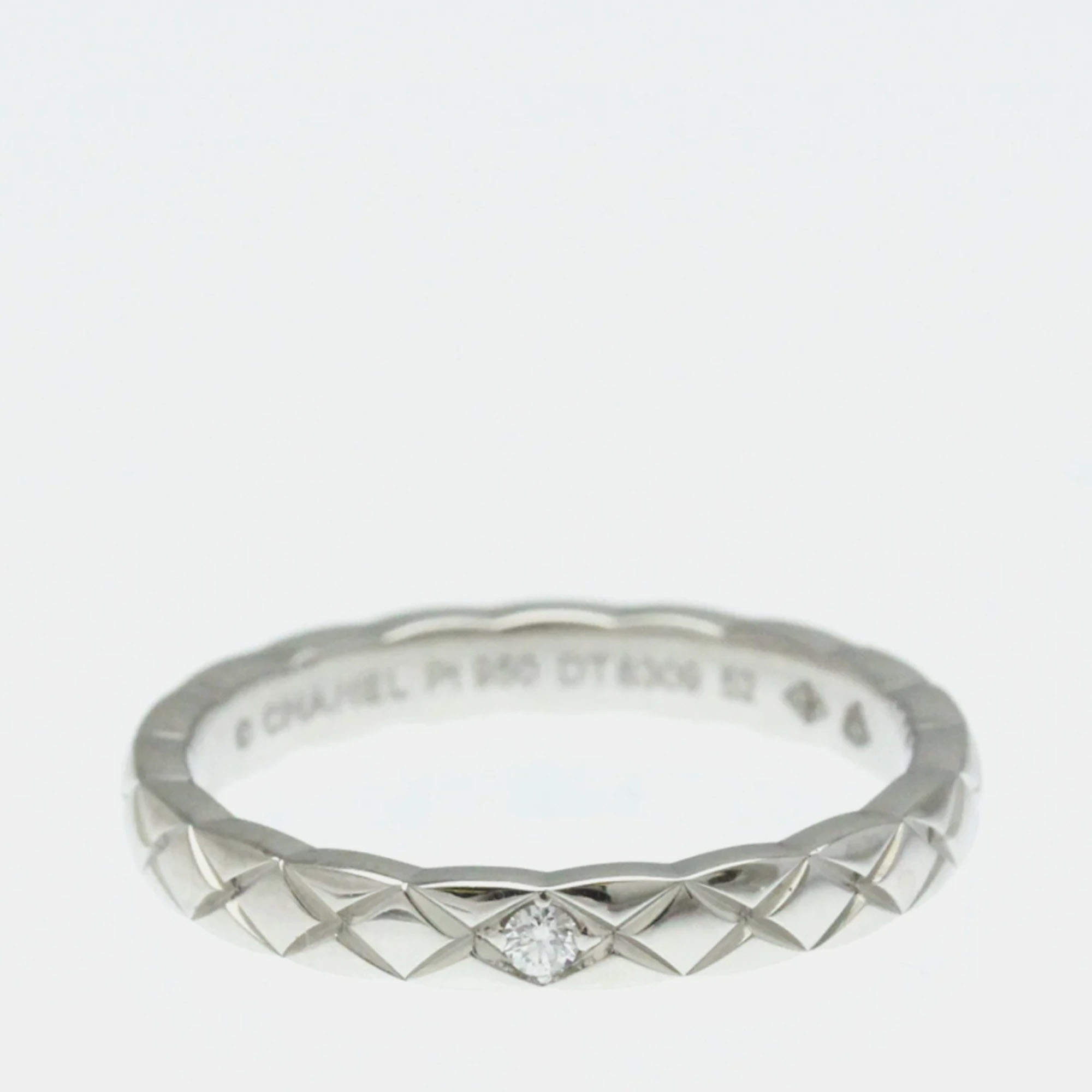 Pre Owned Chanel Coco Crush Ring Mini Diamond and Platinum Band Ring EU 52