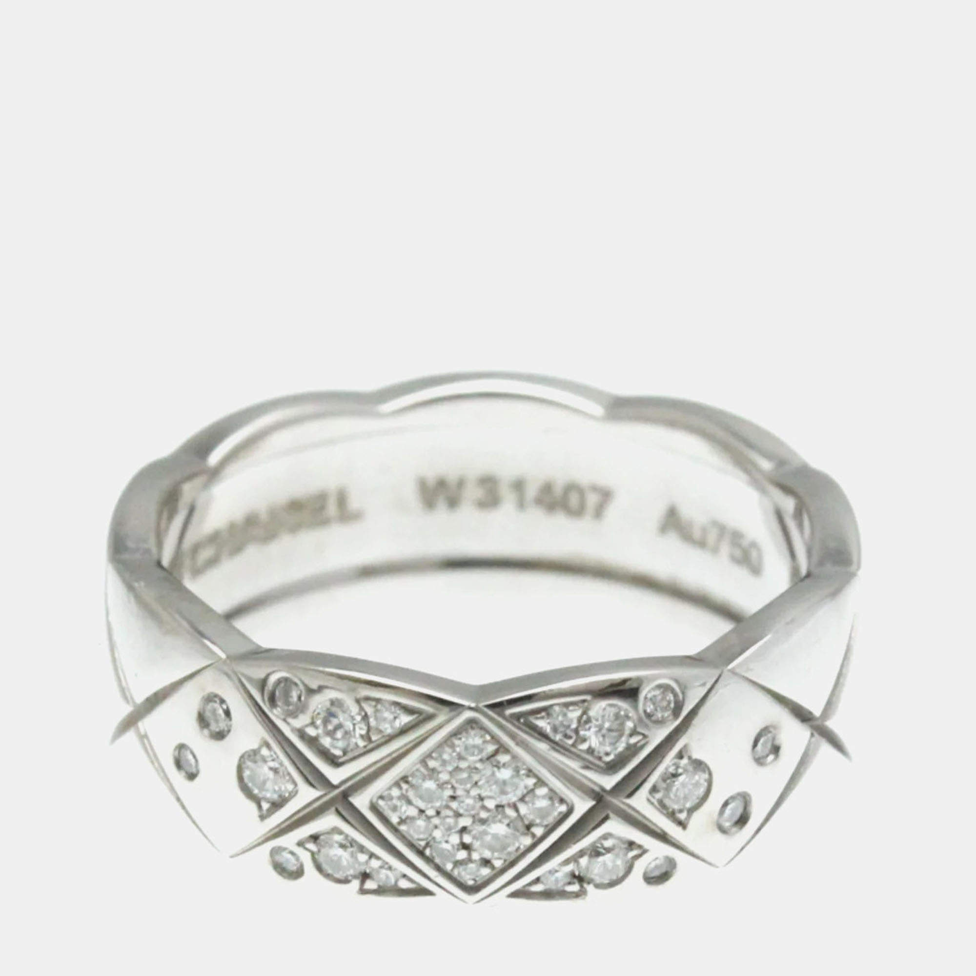 Pre Owned Chanel Coco Crush Medium 18K White Gold Diamond Ring EU 53