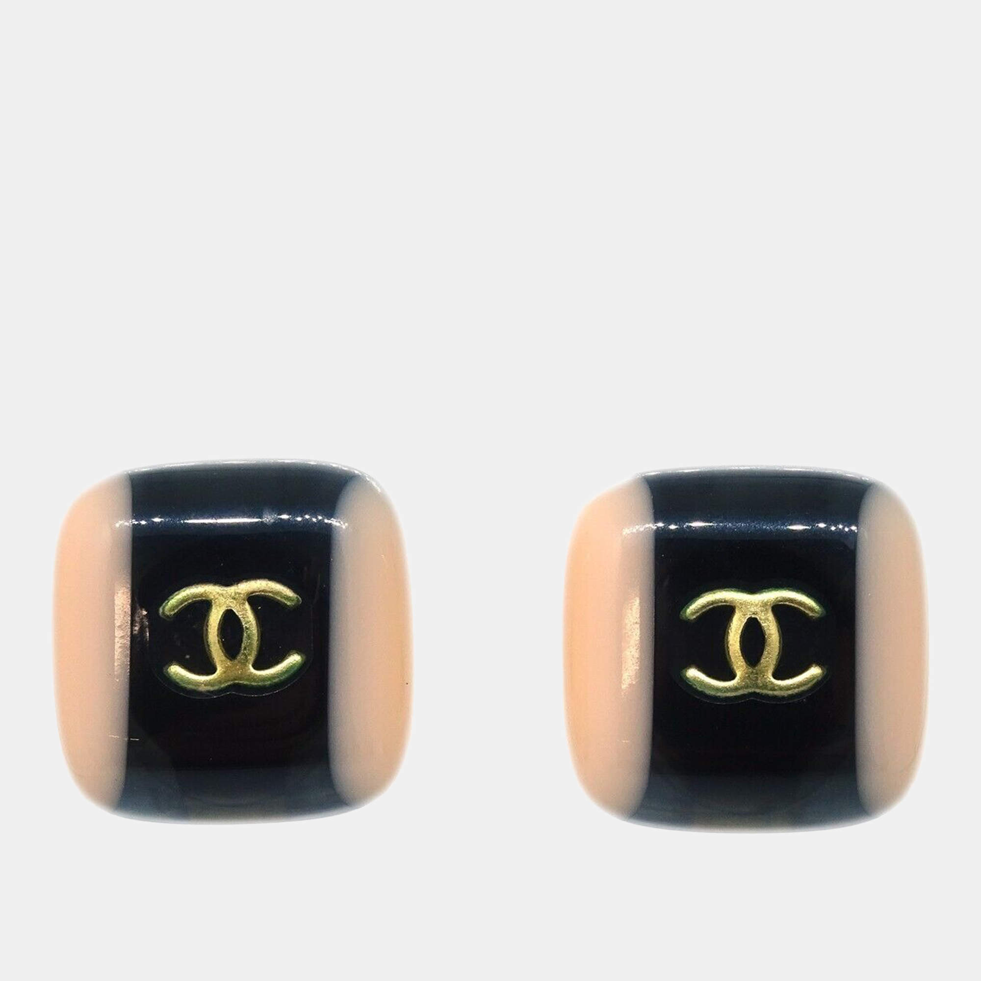 Pre Owned Chanel Square Earrings Clip-On Black