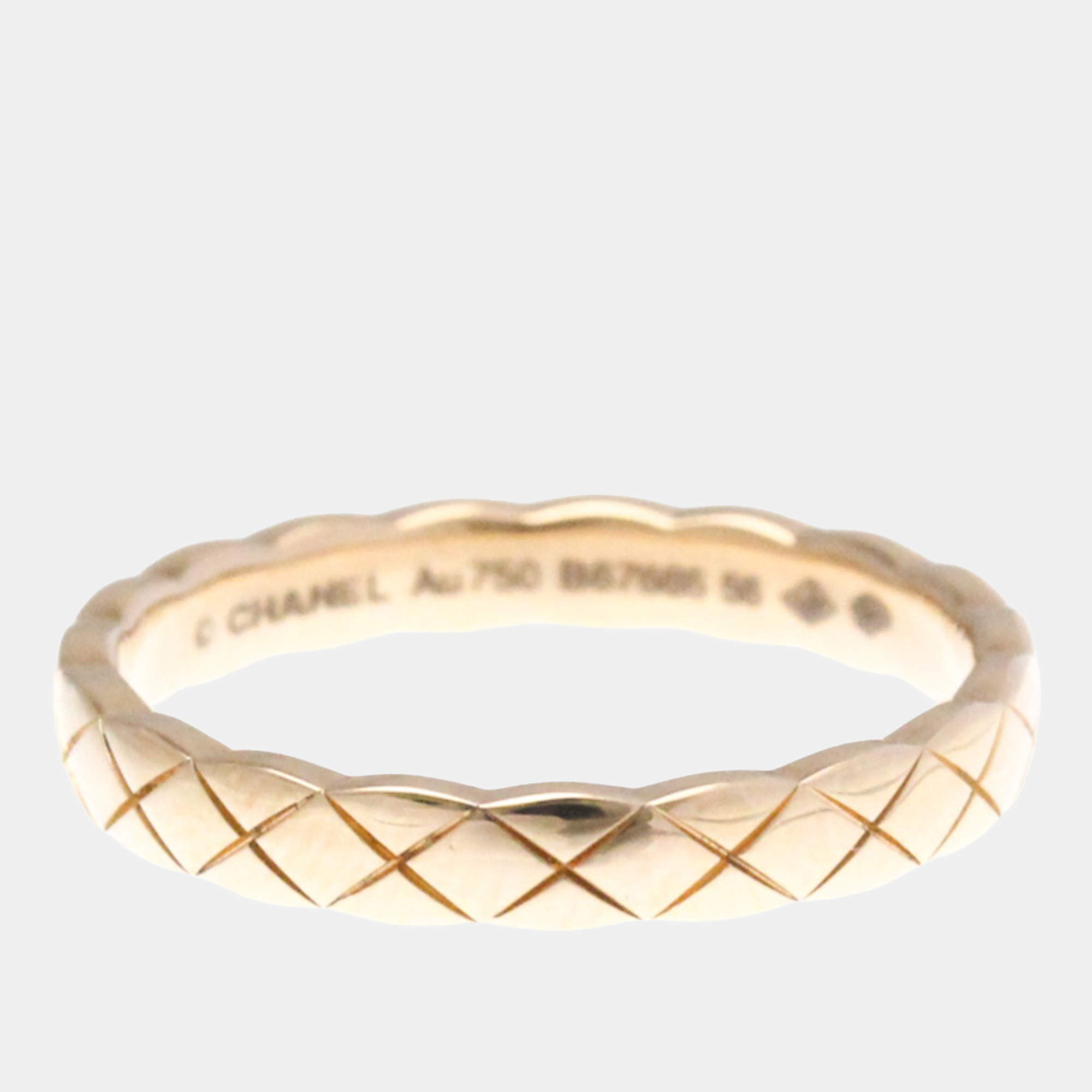 Pre Owned Chanel Coco Crush  Fashion No Stone Mini Model 18K Pink Gold Band Ring