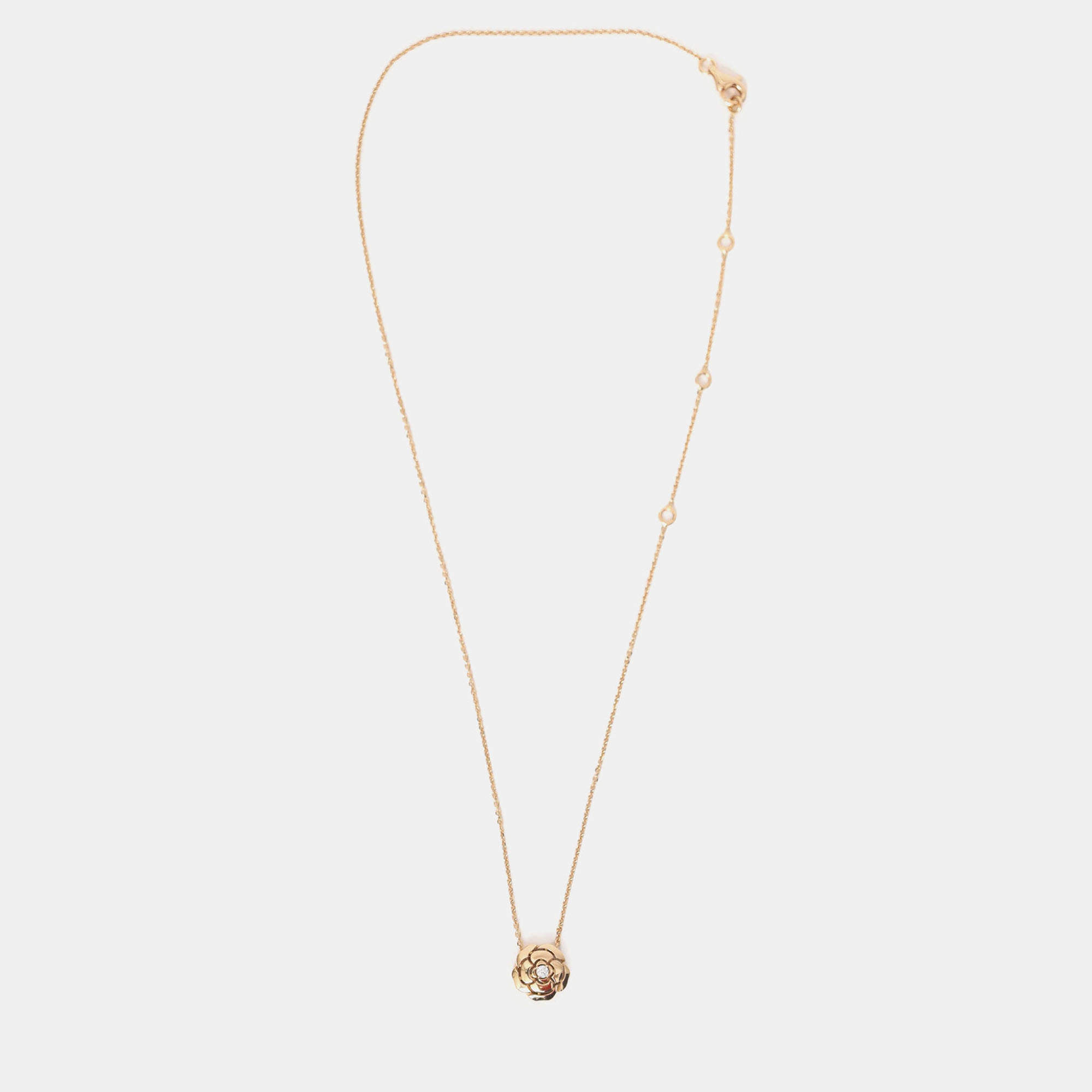Pre Owned Chanel 18K Rose Gold Diamond Extrait de Camelia Necklace