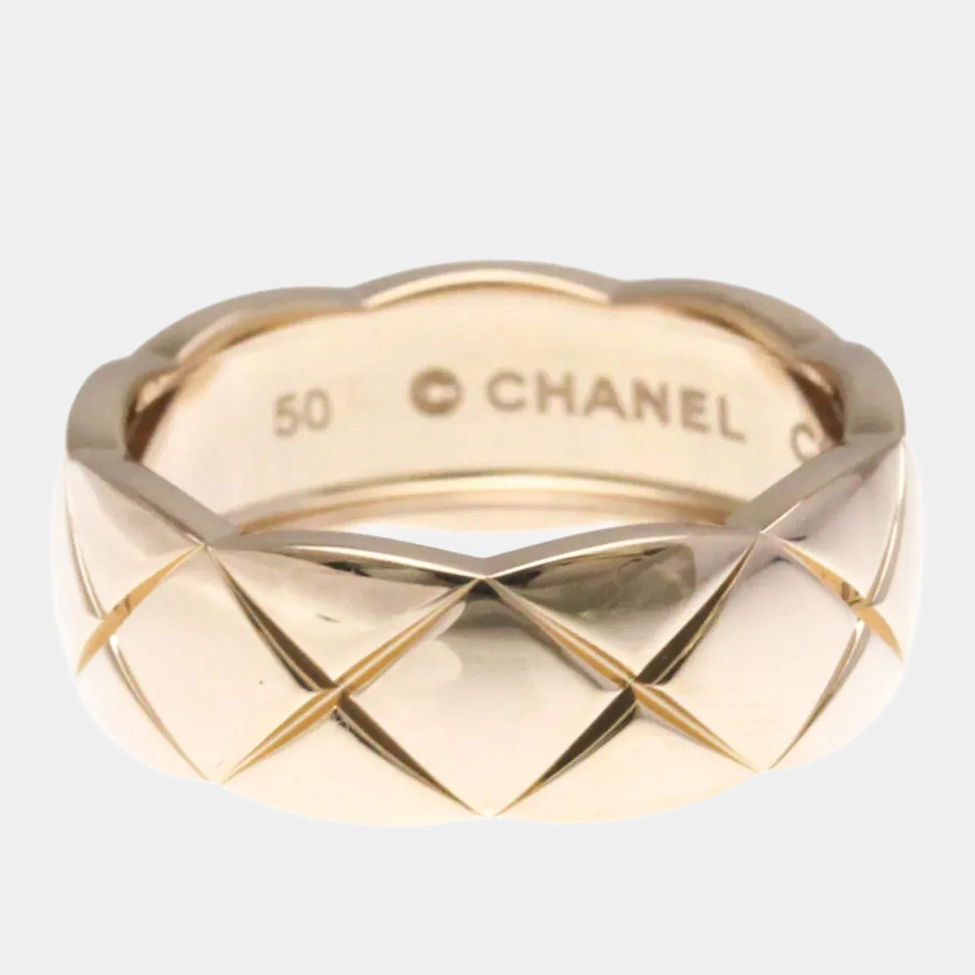 Pre Owned Chanel Coco Crush Medium Size Pink Gold 18K Fashion No Stone Band Ring Pink Gold