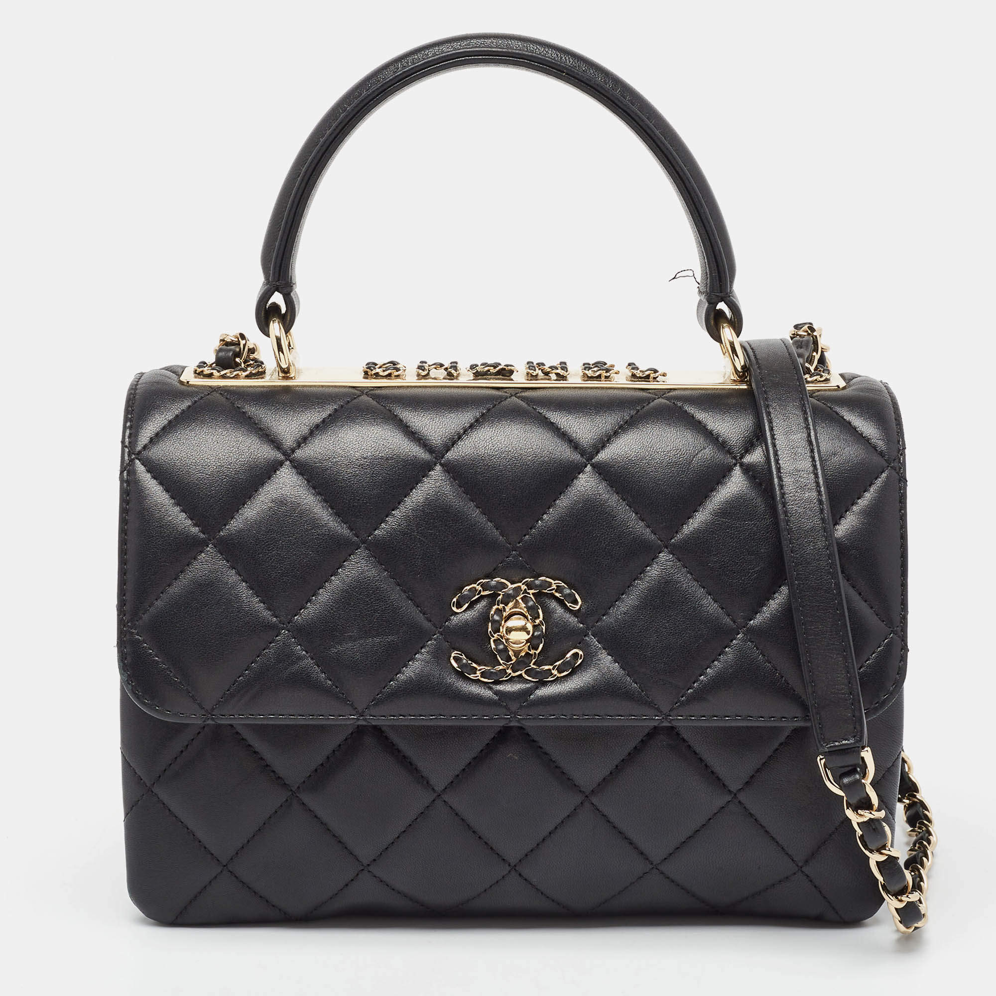 Pre Owned Chanel Black Quilted Leather Small Trendy CC Top Handle Bag