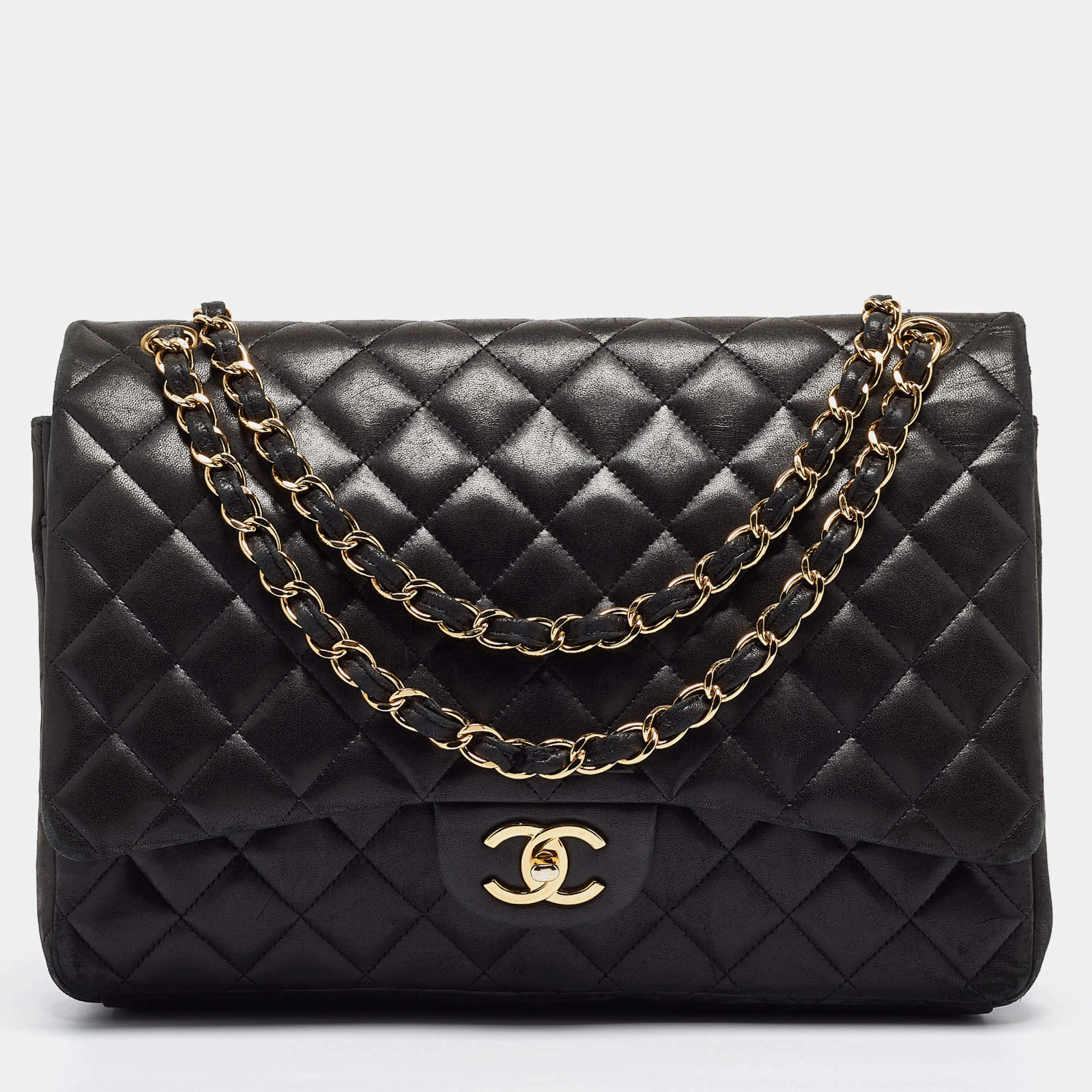 Chanel Black Quilted Lambskin Leather Maxi Classic Double Flap Bag