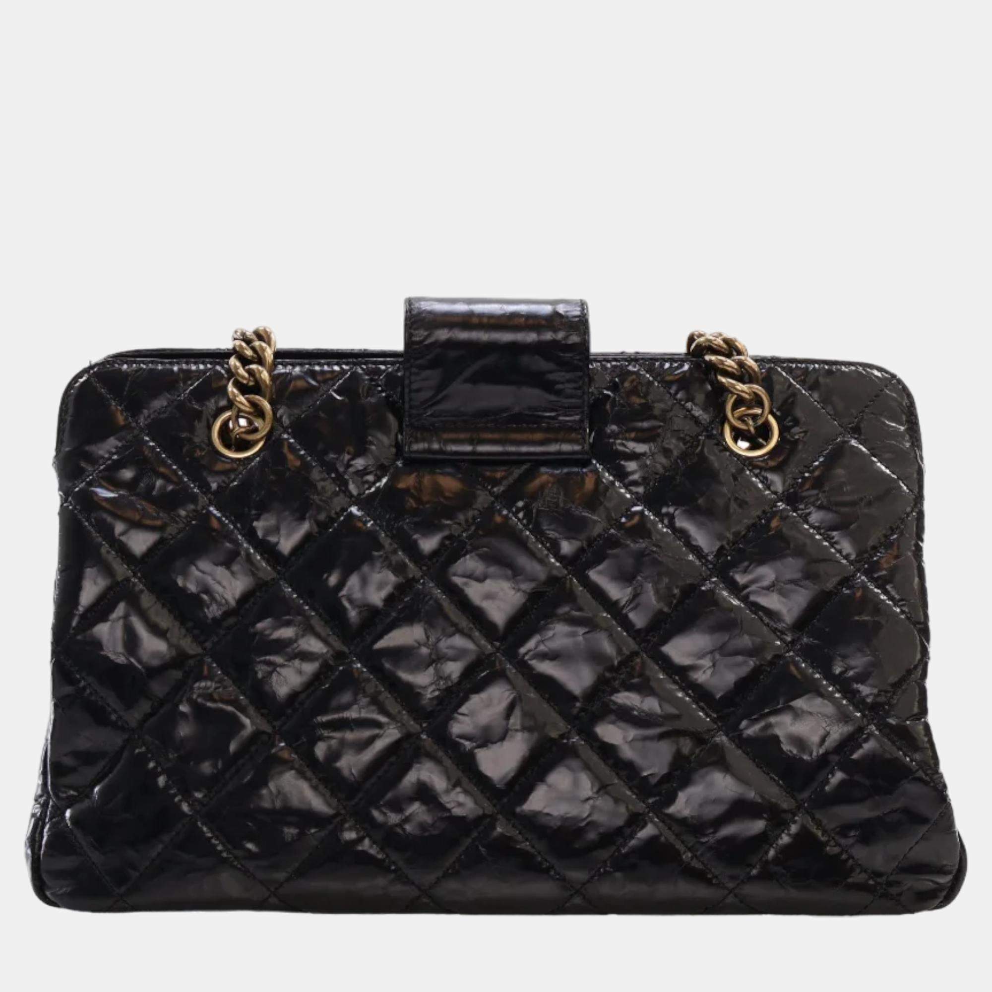 Chanel Pre owned 2011 Glazed Crackled Calfskin Reissue Tote bagBlack