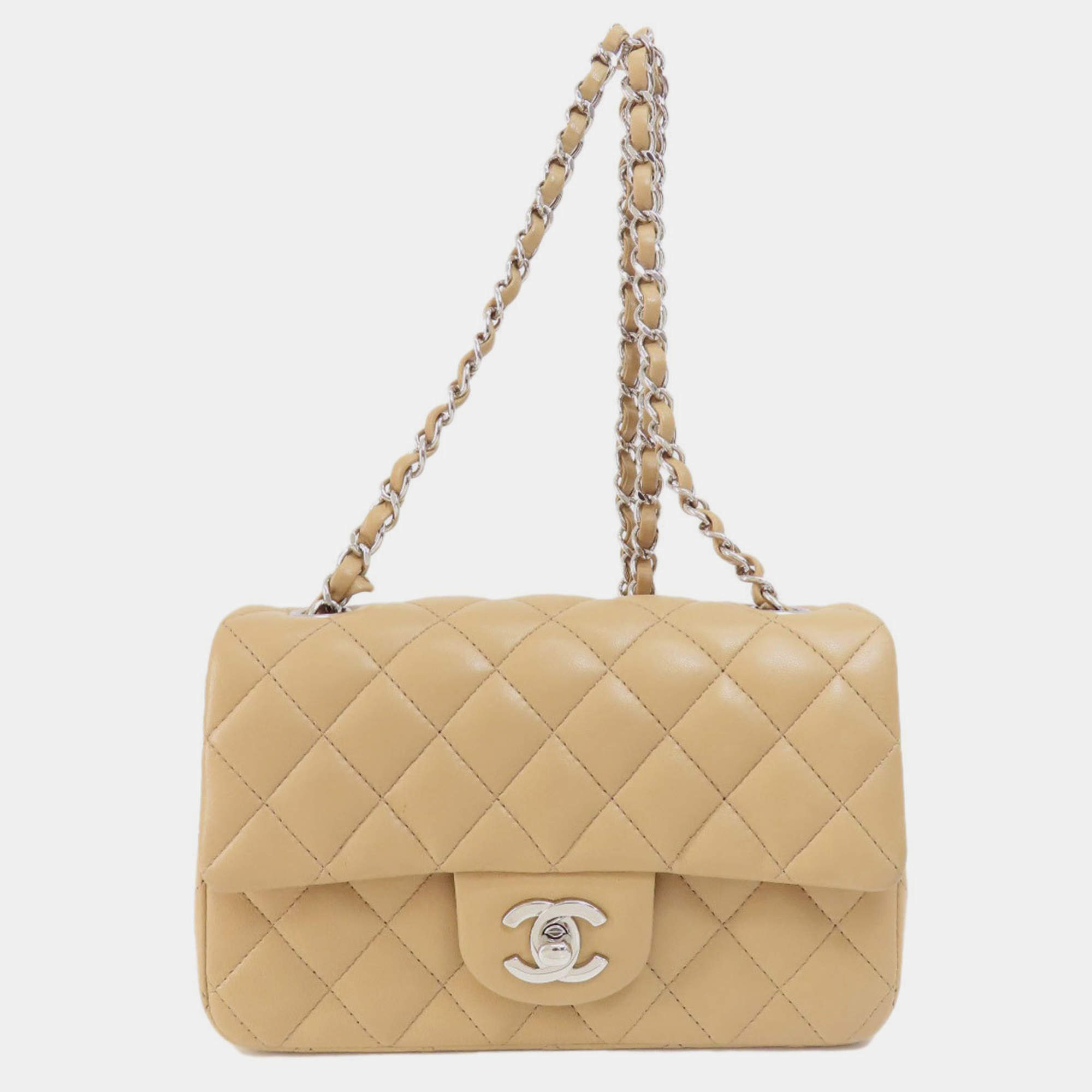 Chanel Beige Leather Mini Classic Single Flap Shoulder Bags