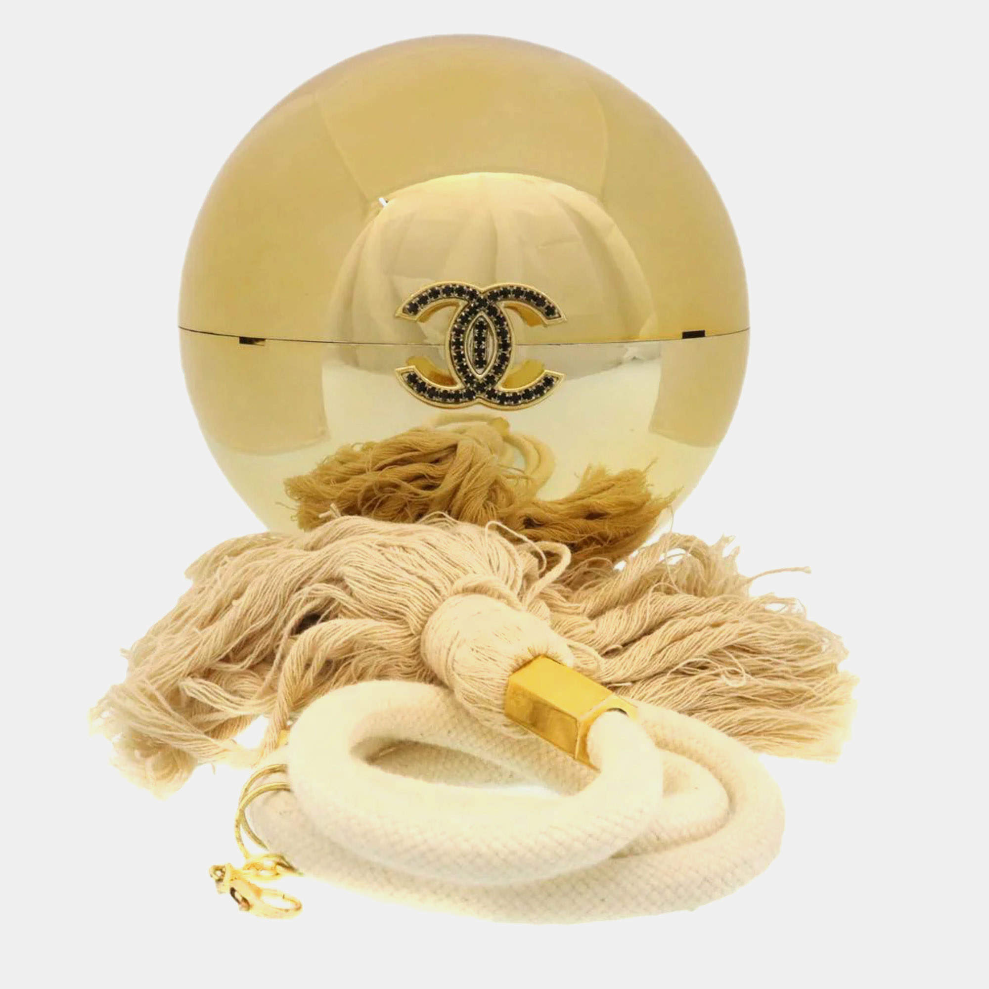 Pre Owned Chanel Gold Plexiglass Round Shape Minaudiere Bag