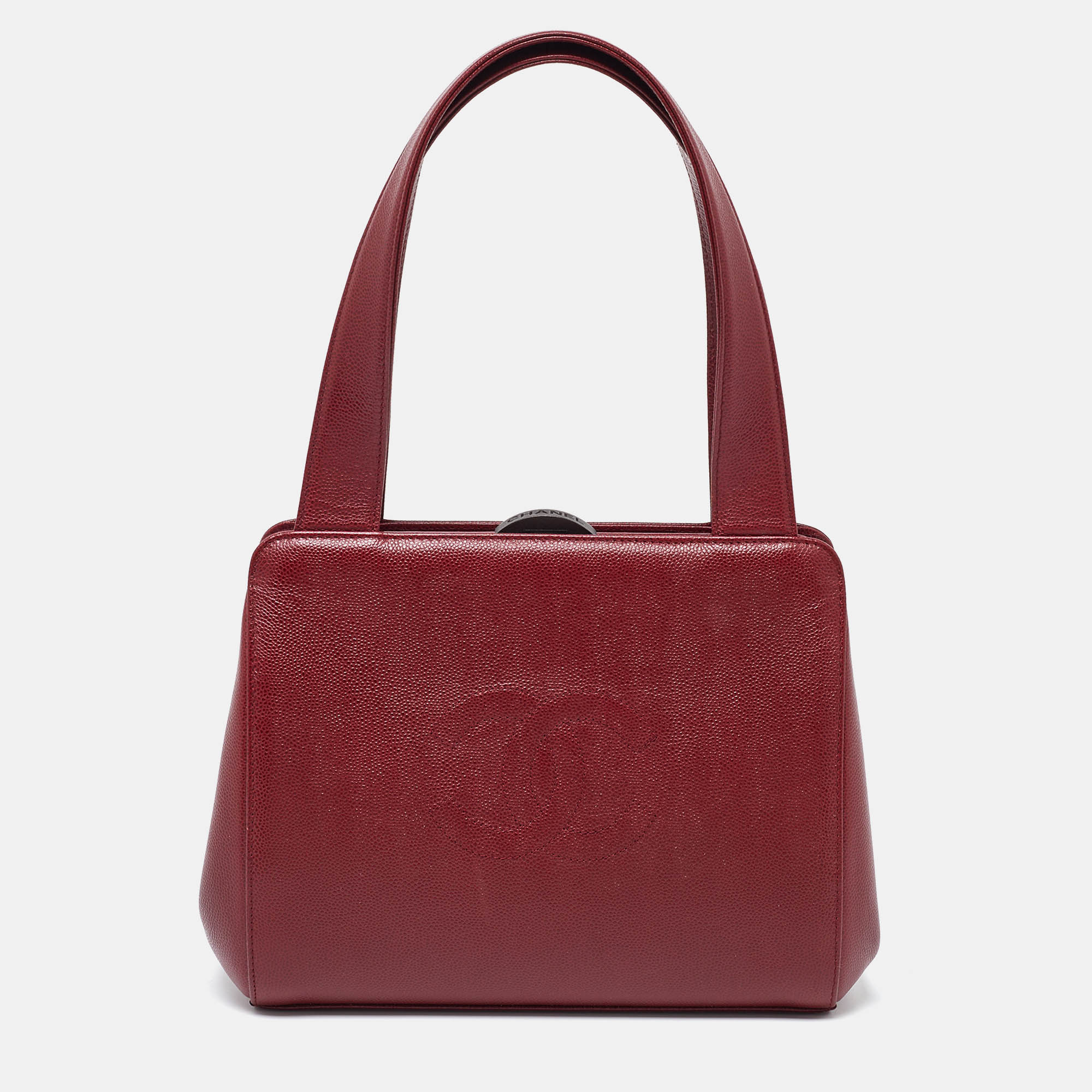 Pre Owned Chanel Red Caviar Leather CC Frame Bag