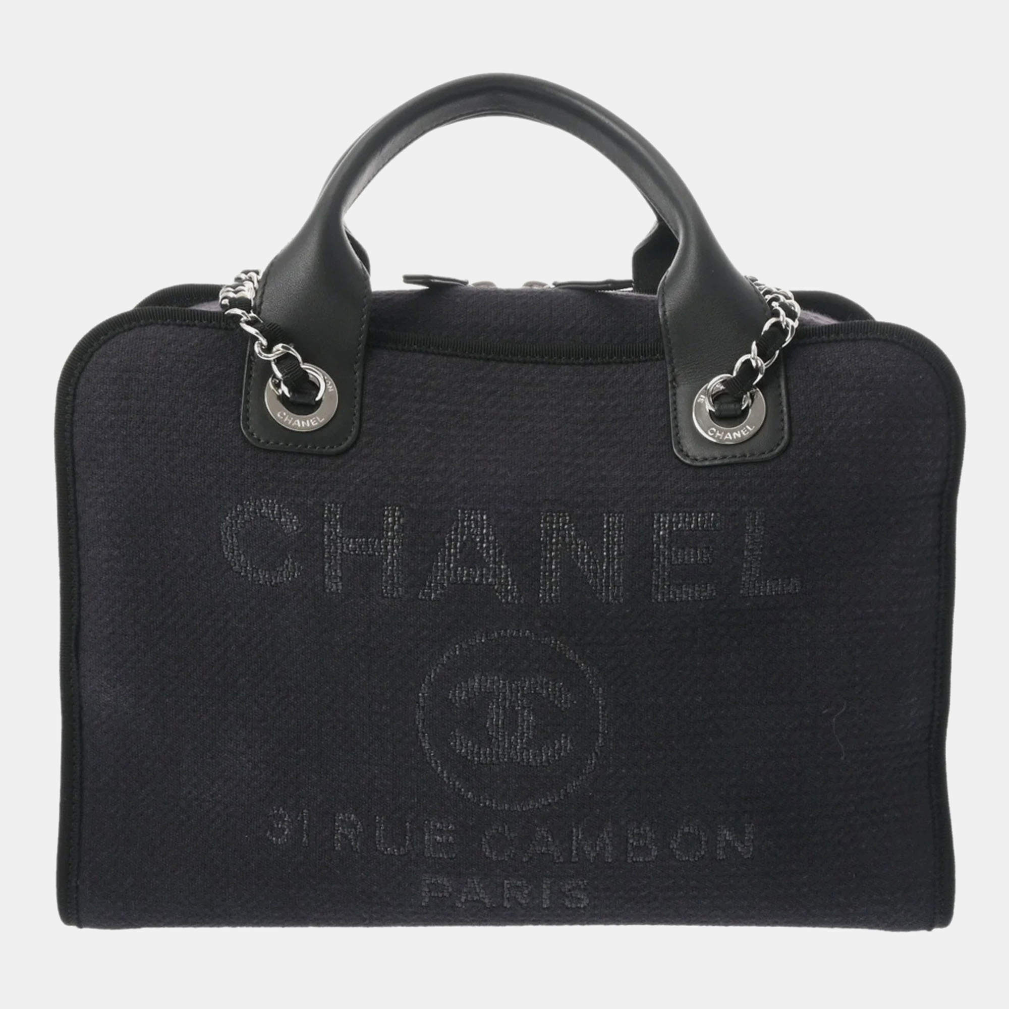 Chanel Black Canvas Medium Deauville Tote Bag