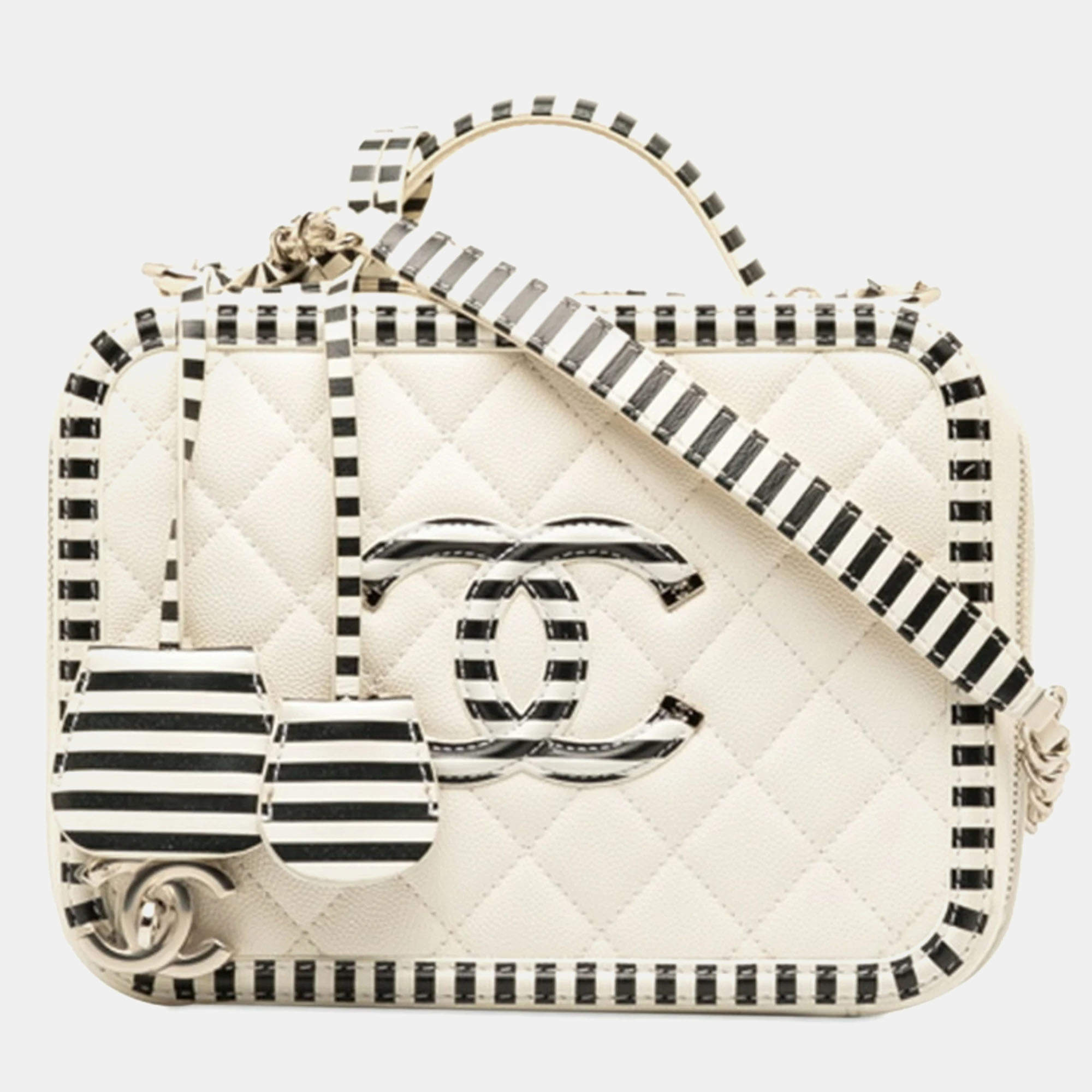 Chanel Vanity White Medium CC Filigree Vanity Case Shoulder Bag 