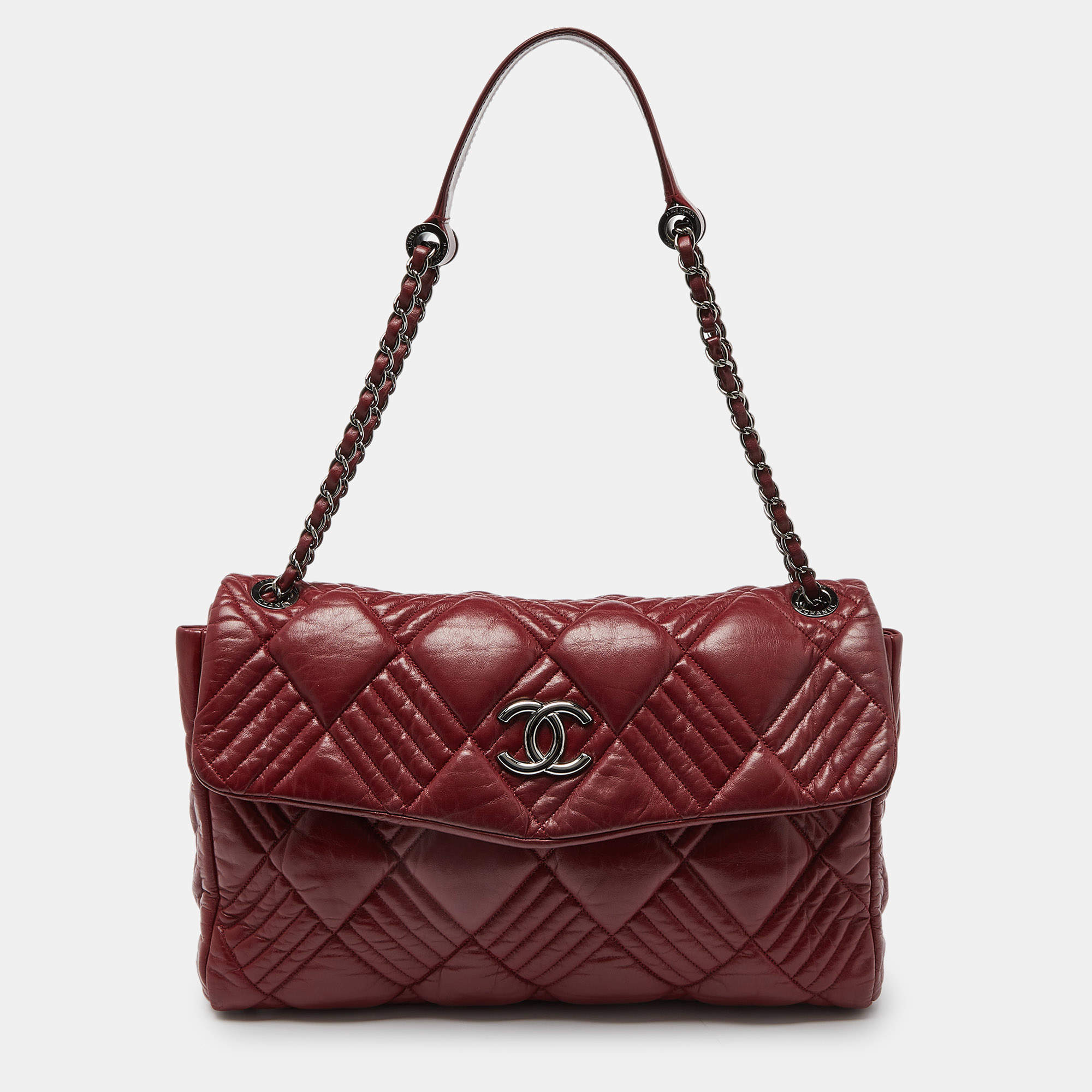 Pre Owned Chanel Red Quilted Leather Maxi In and Out Flap Bag