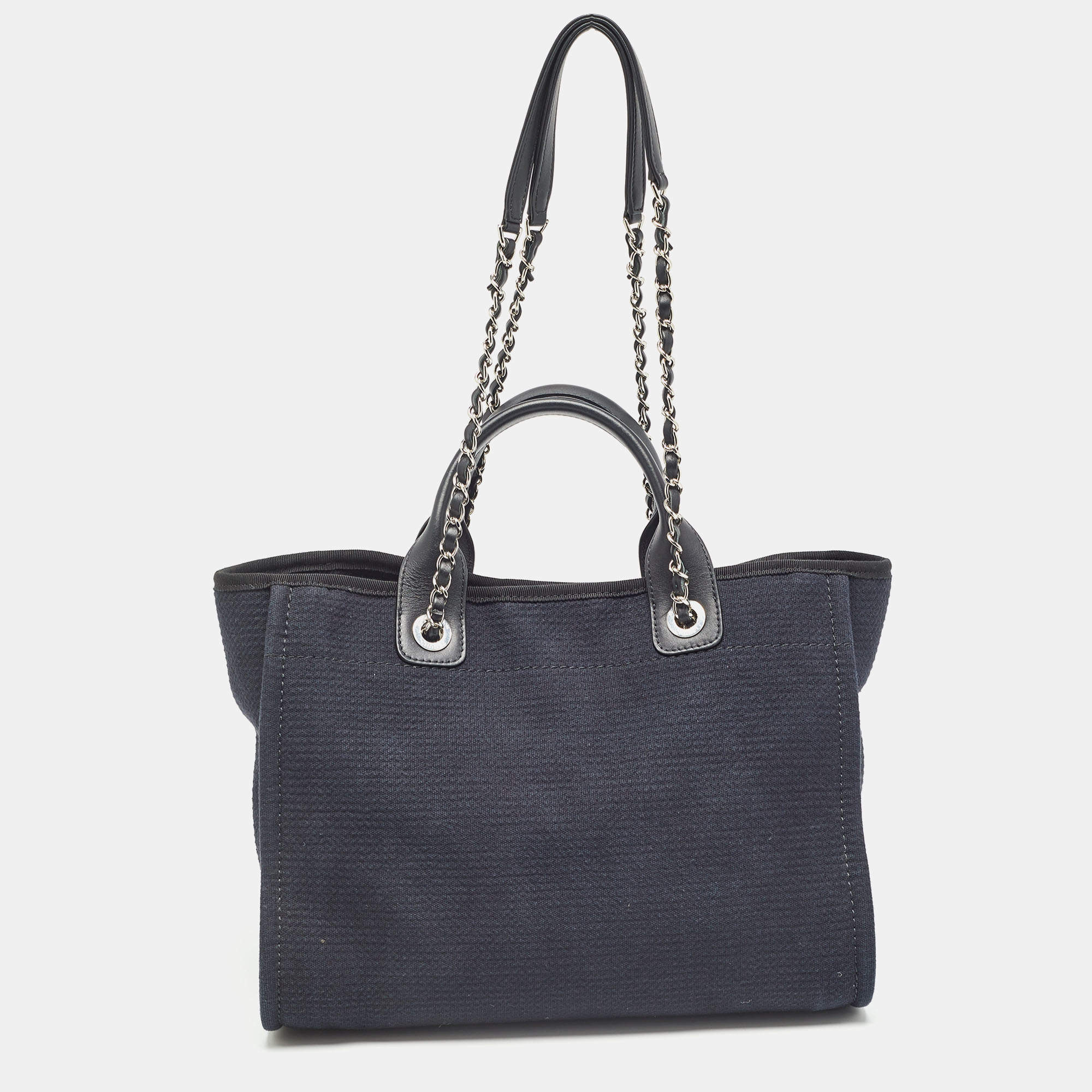 Chanel Navy Blue Black Canvas Small Deauville Tote Chanel TLC