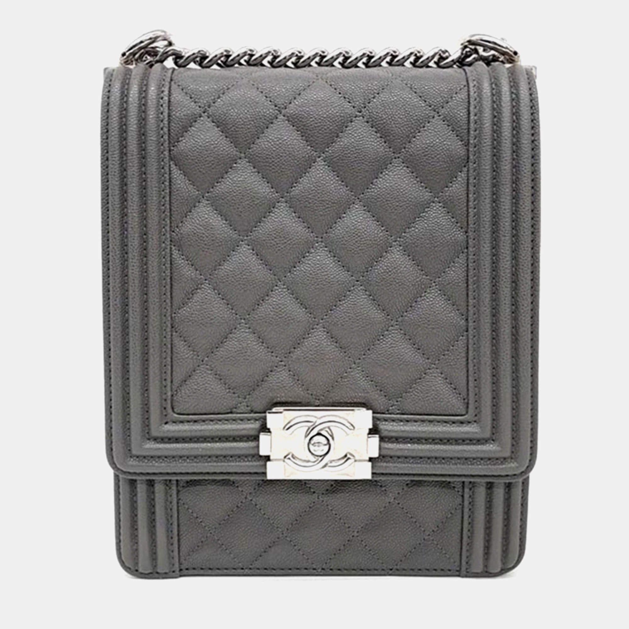 Chanel Grey Caviar Leather Boy Flap Bag