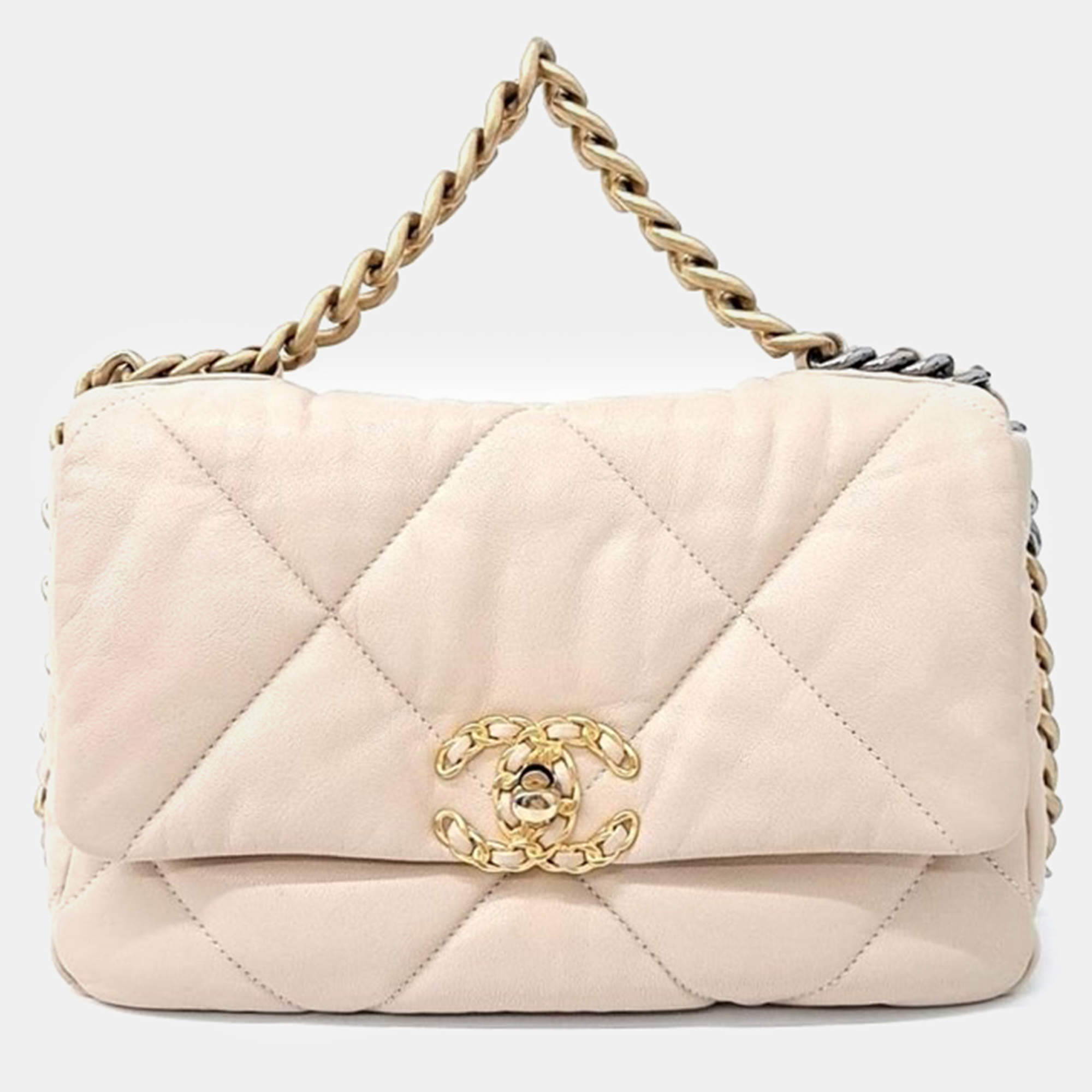 Chanel Beige Leather Small 19 Flap Bag