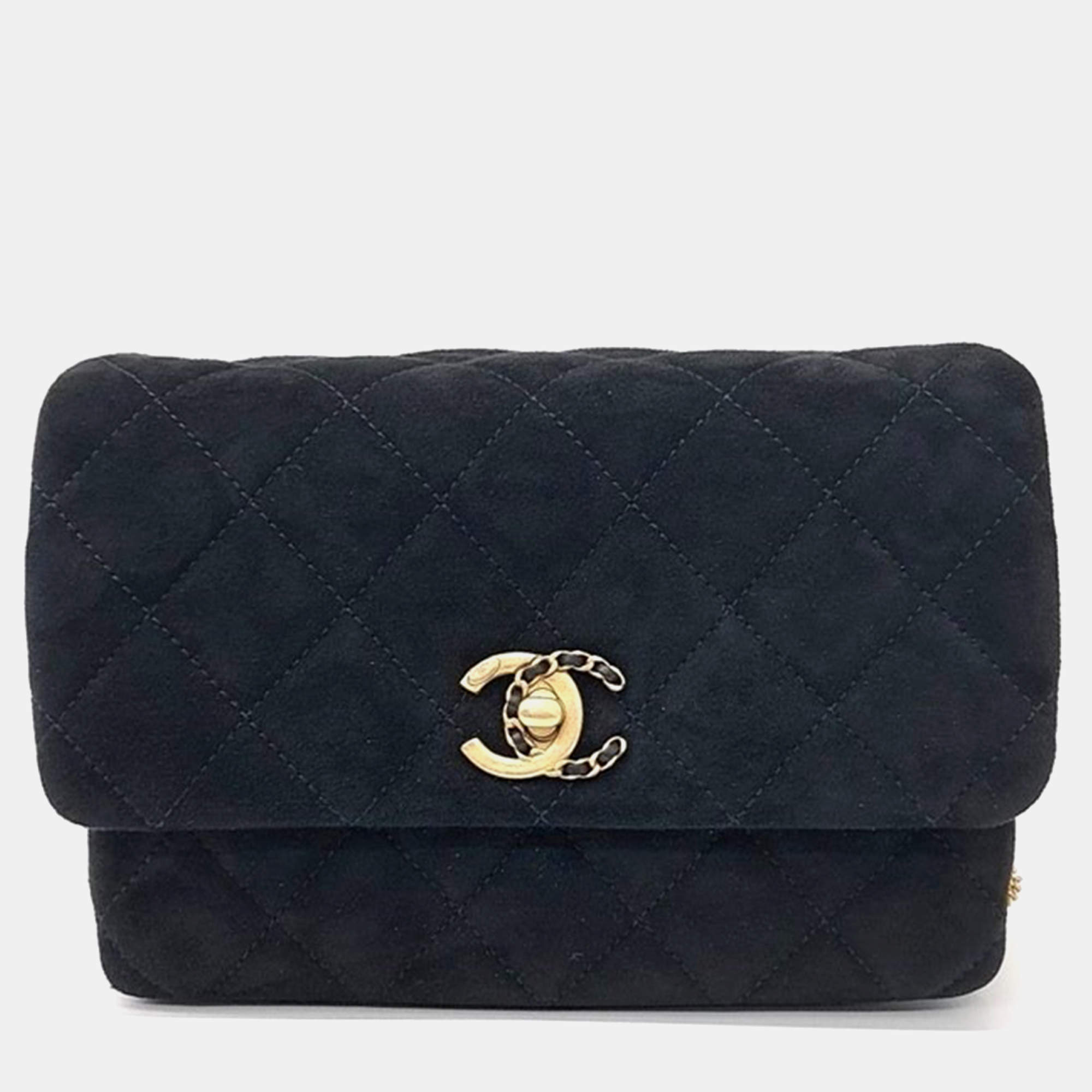 Pre Owned Chanel Black suede Chain Flap Bag  