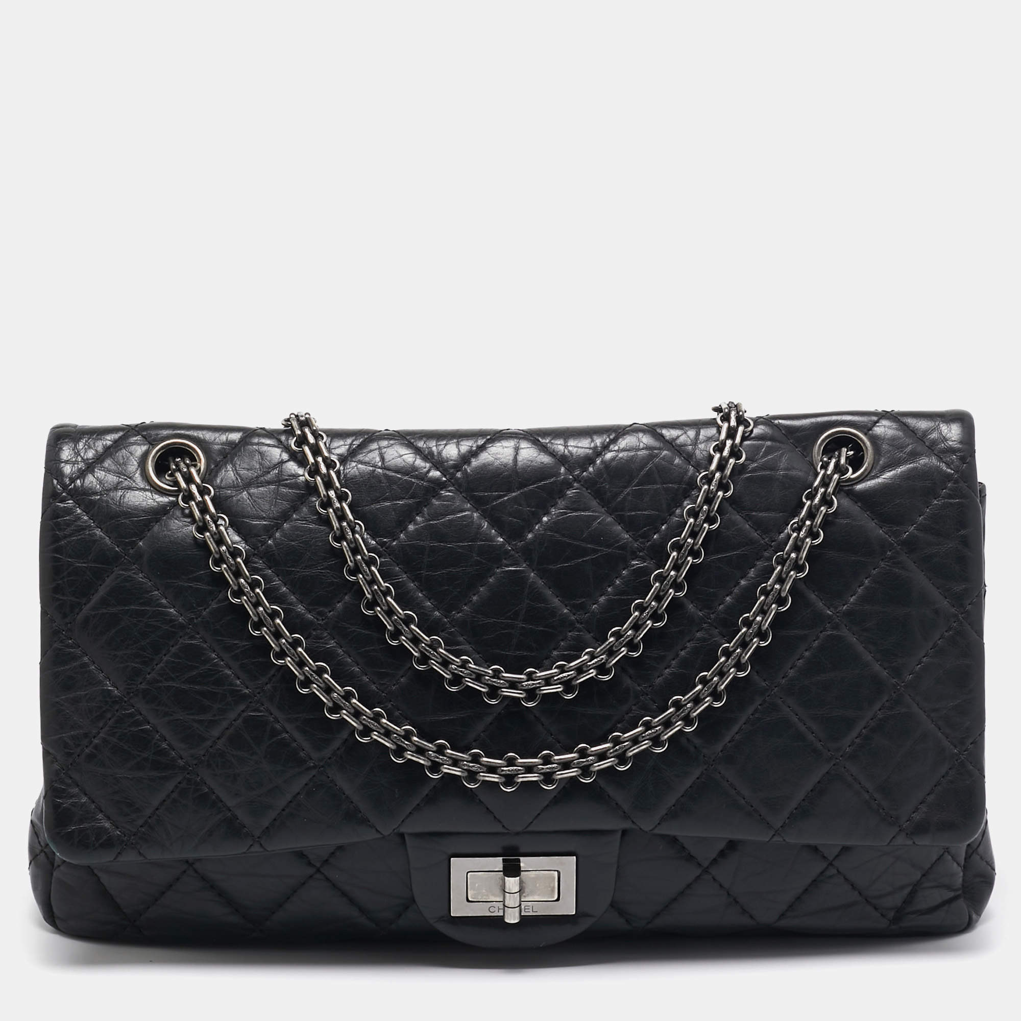 Chanel Black Quilted Aged Leather Reissue 2.55 Classic 227 Flap Bag